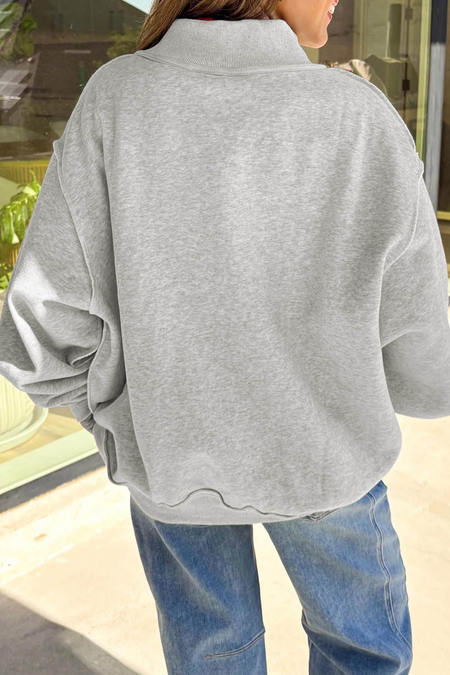 Women's Game Day Sweatshirt, Mock Neck Glitter Graphic - Detail View 7 Women's Game Day Sweatshirt, Mock Neck Glitter Graphic - Detail View 7