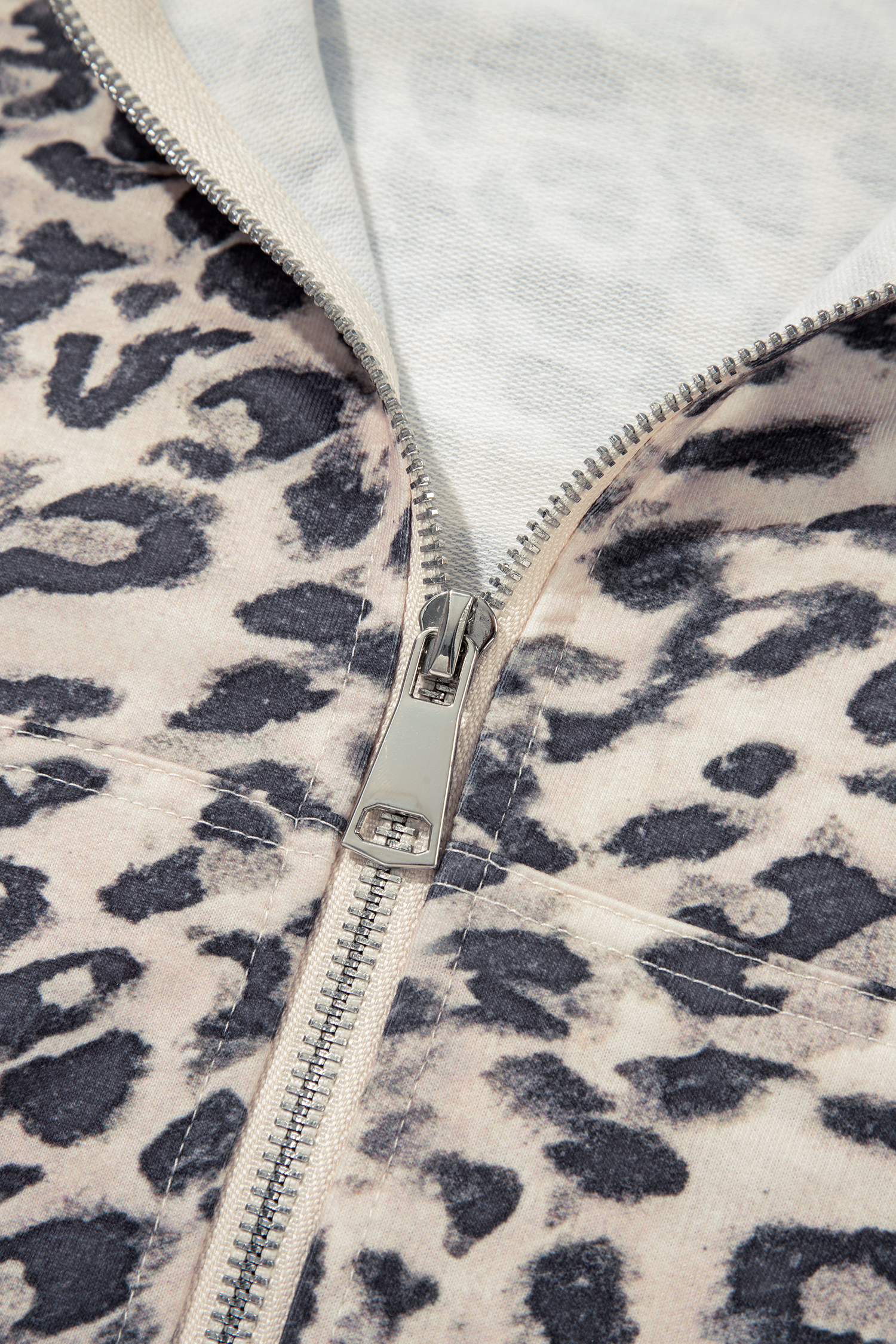 Women's Leopard Hoodie and Shorts Set, Casual Daily Wear - Detail View 7 Women's Leopard Hoodie and Shorts Set, Casual Daily Wear - Detail View 7