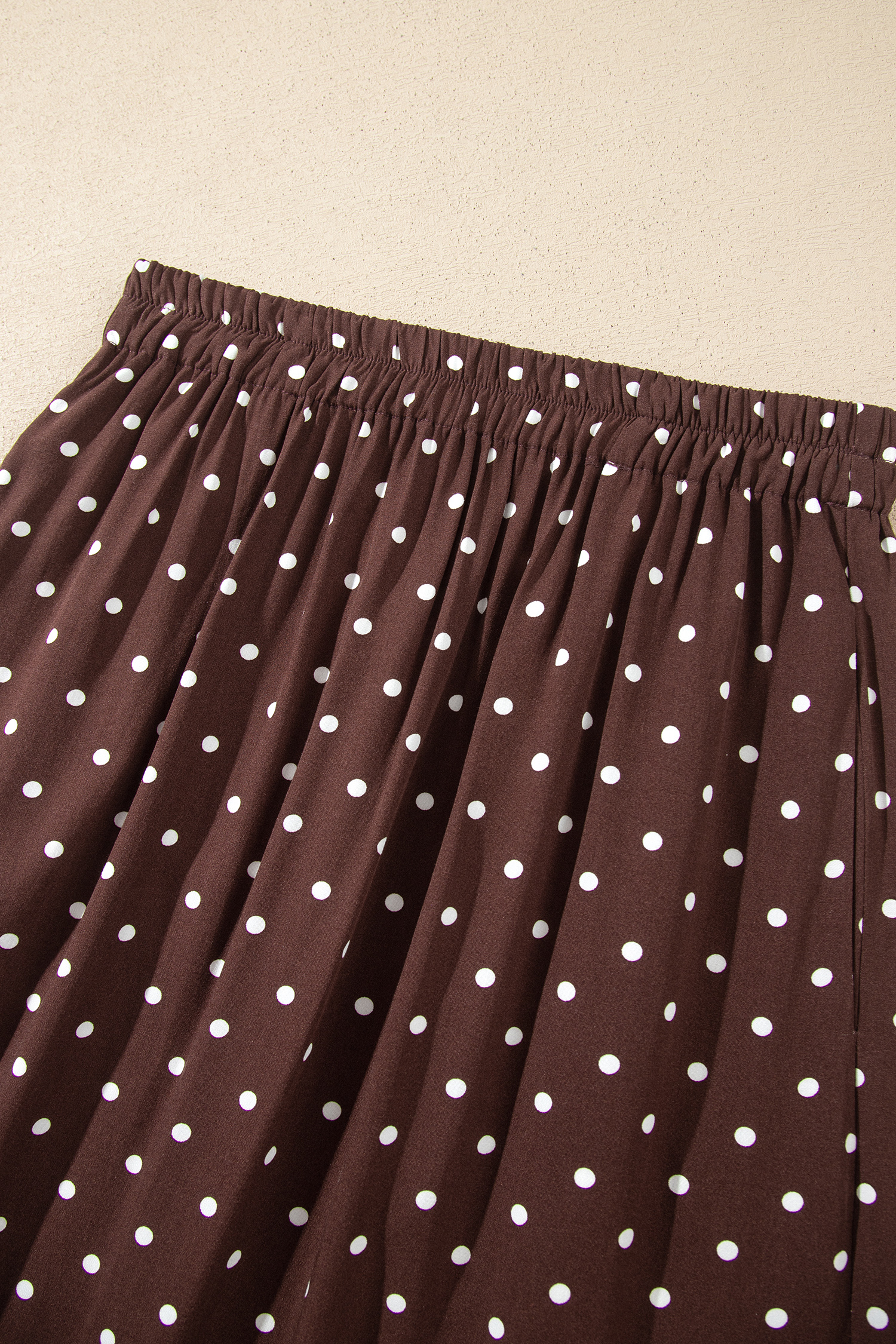 Brown Polka Dot Women's Long Skirt, Casual Daily Wear - Detail View 7 Brown Polka Dot Women's Long Skirt, Casual Daily Wear - Detail View 7