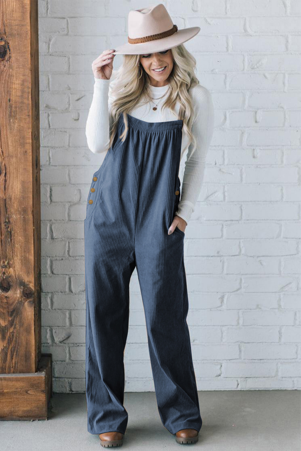 Soft Corduroy Jumpsuit, Women Teal Comfort Overall - Detail View 6 Soft Corduroy Jumpsuit, Women Teal Comfort Overall - Detail View 6