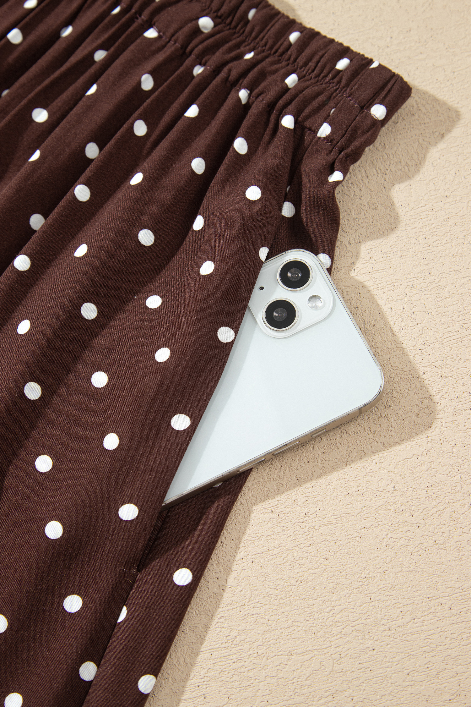 Brown Polka Dot Women's Long Skirt, Casual Daily Wear - Detail View 10 Brown Polka Dot Women's Long Skirt, Casual Daily Wear - Detail View 10