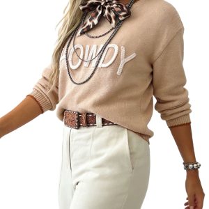 Women's Howdy Graphic Sweater, Western Style Crew Neck Knit - Main View