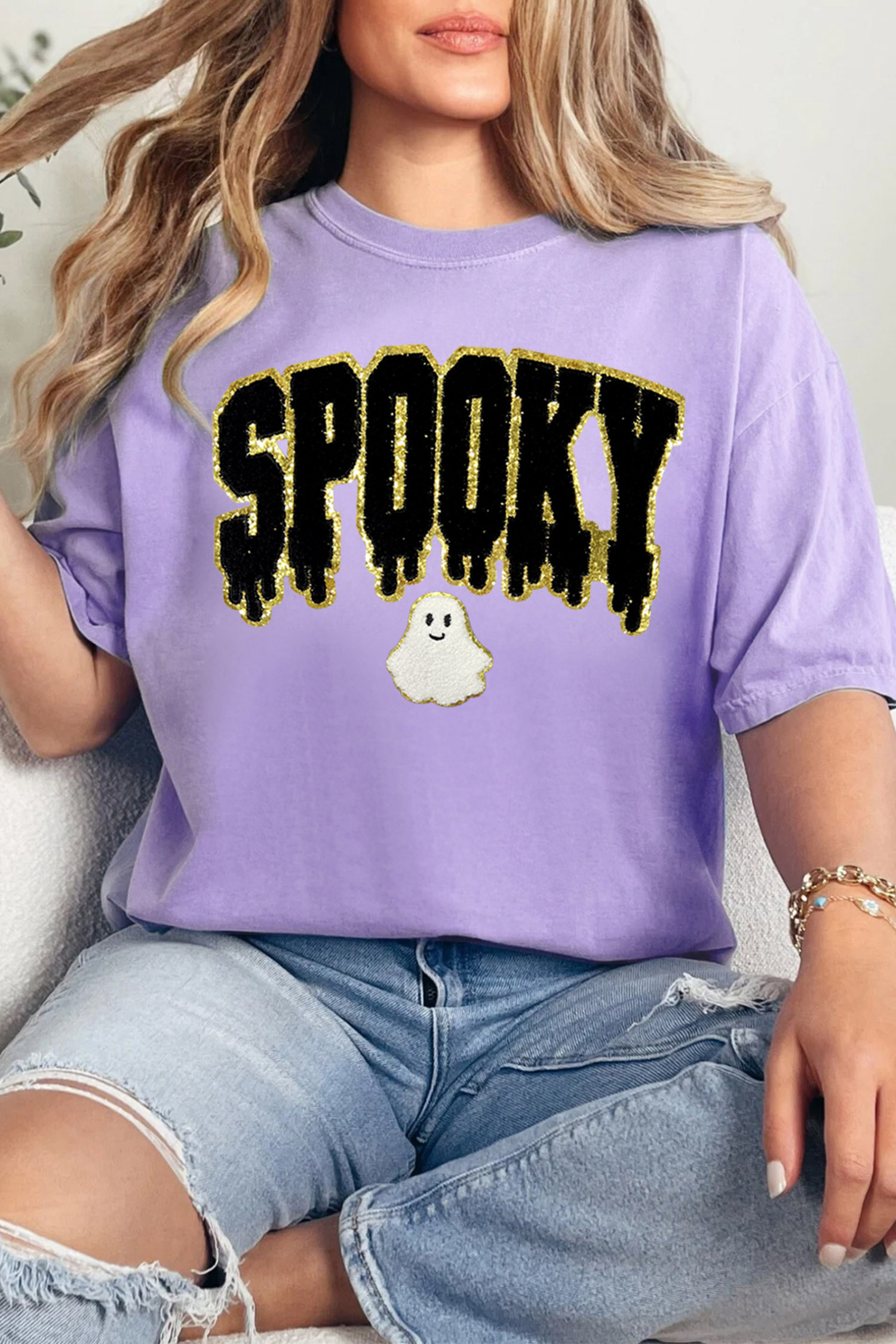 Comfortable Spooky Ghost Tee, Soft Cotton Blend Summer Shirt - Detail View 3 Comfortable Spooky Ghost Tee, Soft Cotton Blend Summer Shirt - Detail View 3