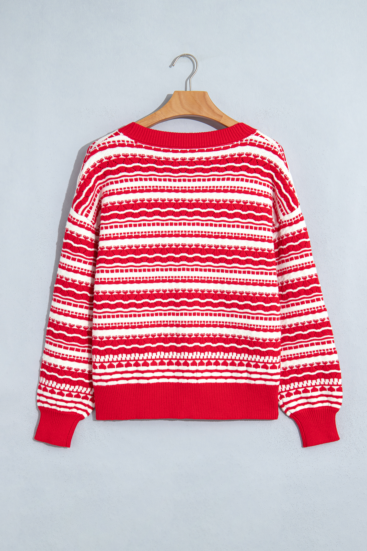 Women's Geometric Knit Cardigan, Striped Button Front - Detail View 5 Women's Geometric Knit Cardigan, Striped Button Front - Detail View 5