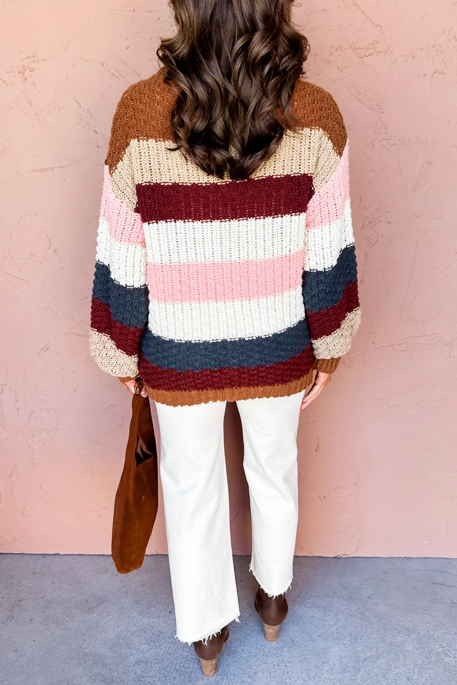 Fall Knit Striped Sweater, Women's Loose Casual Pullover - Detail View 6 Fall Knit Striped Sweater, Women's Loose Casual Pullover - Detail View 6