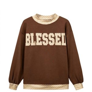Women's Blessed Graphic Sweatshirt, Coffee Polka Dot Trim - Main View