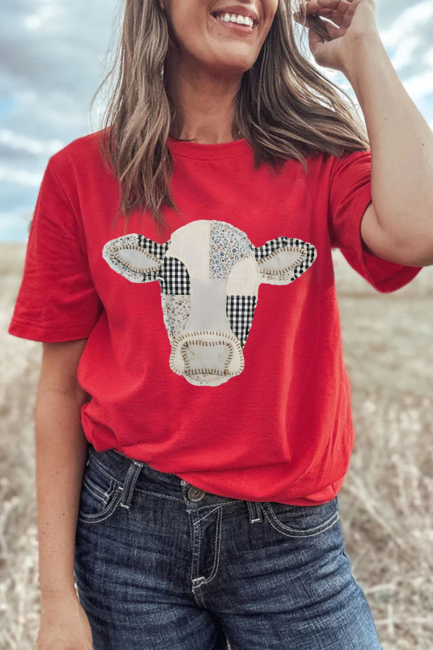 Casual Western Cow Graphic Shirt, Soft Cotton Blend Summer Top - Detail View 6 Casual Western Cow Graphic Shirt, Soft Cotton Blend Summer Top - Detail View 6