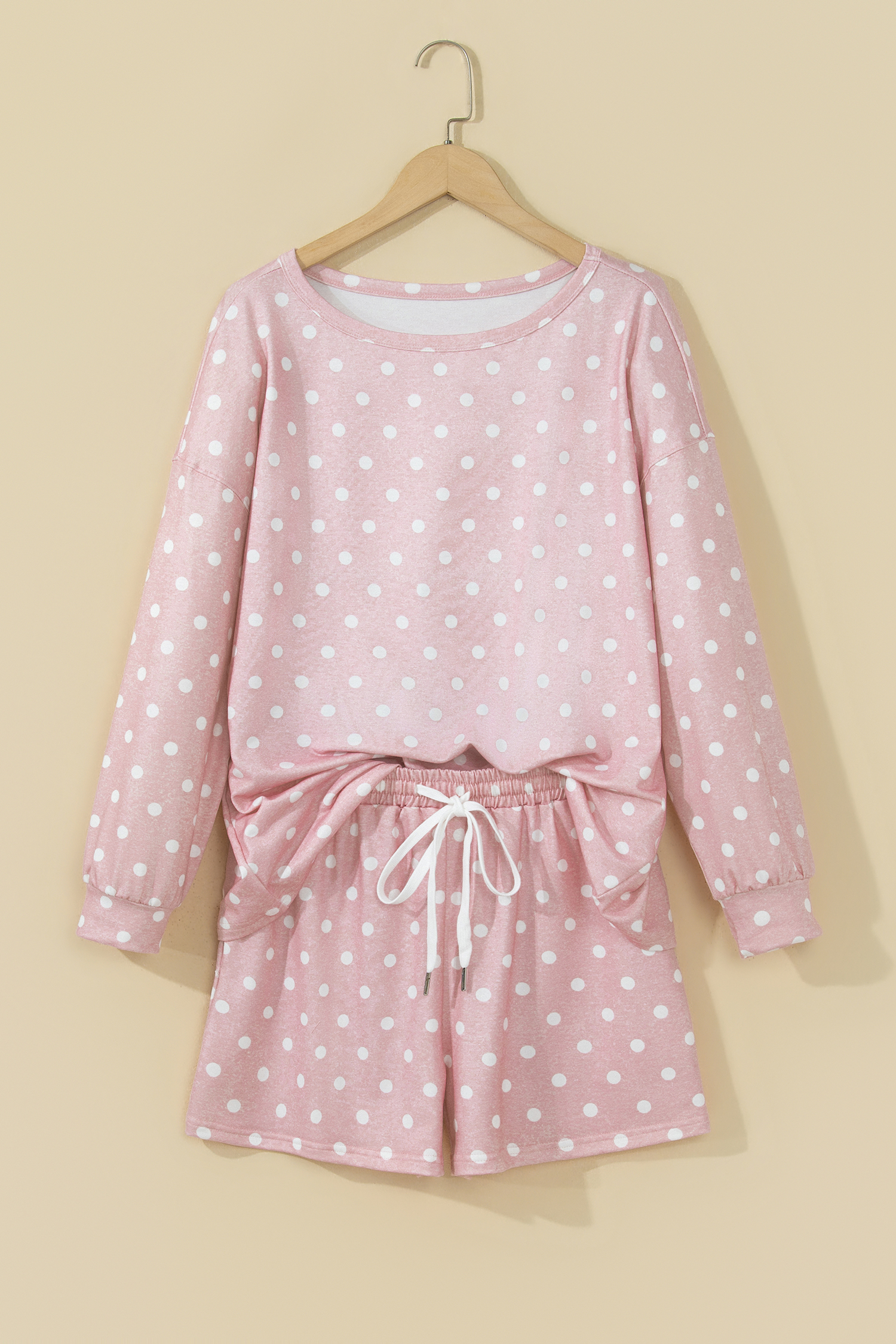 Polka Dot Long Sleeve Shorts Set, Women's Autumn Loungewear - Detail View 2 Polka Dot Long Sleeve Shorts Set, Women's Autumn Loungewear - Detail View 2