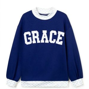 Women's Baggy GRACE Letter Sweatshirt, Casual Mock Neck - Main View