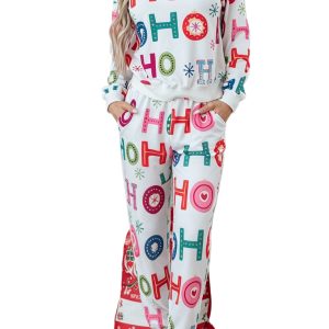 Women's Ho Ho Ho Lounge Set, Festive Long Sleeve Outfit - Main View