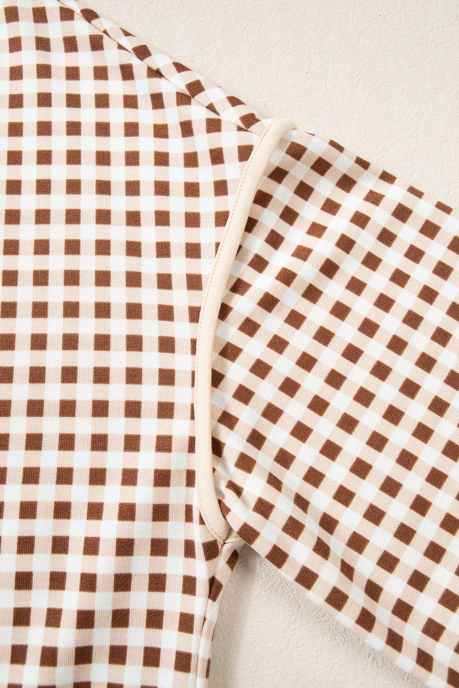Brown Plaid Long Sleeve Set, Women's Gingham Crew Neck Top - Detail View 8 Brown Plaid Long Sleeve Set, Women's Gingham Crew Neck Top - Detail View 8