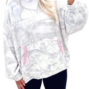 Women's Gray Abstract Hoodie, Casual Colorblock Sweatshirt - Main View