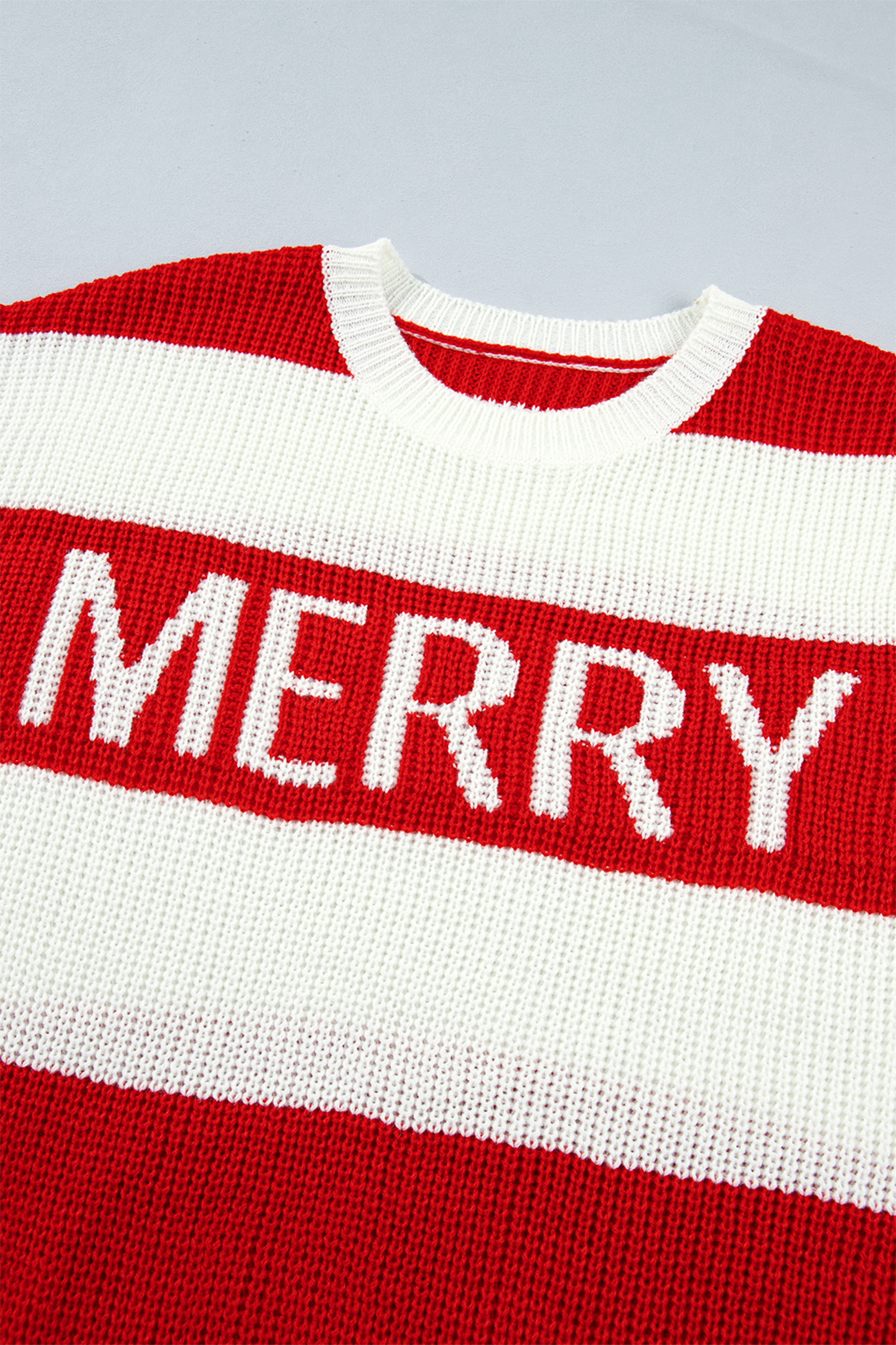 Festive Women's Merry Sweater, Striped Long Sleeve Knit - Detail View 10 Festive Women's Merry Sweater, Striped Long Sleeve Knit - Detail View 10