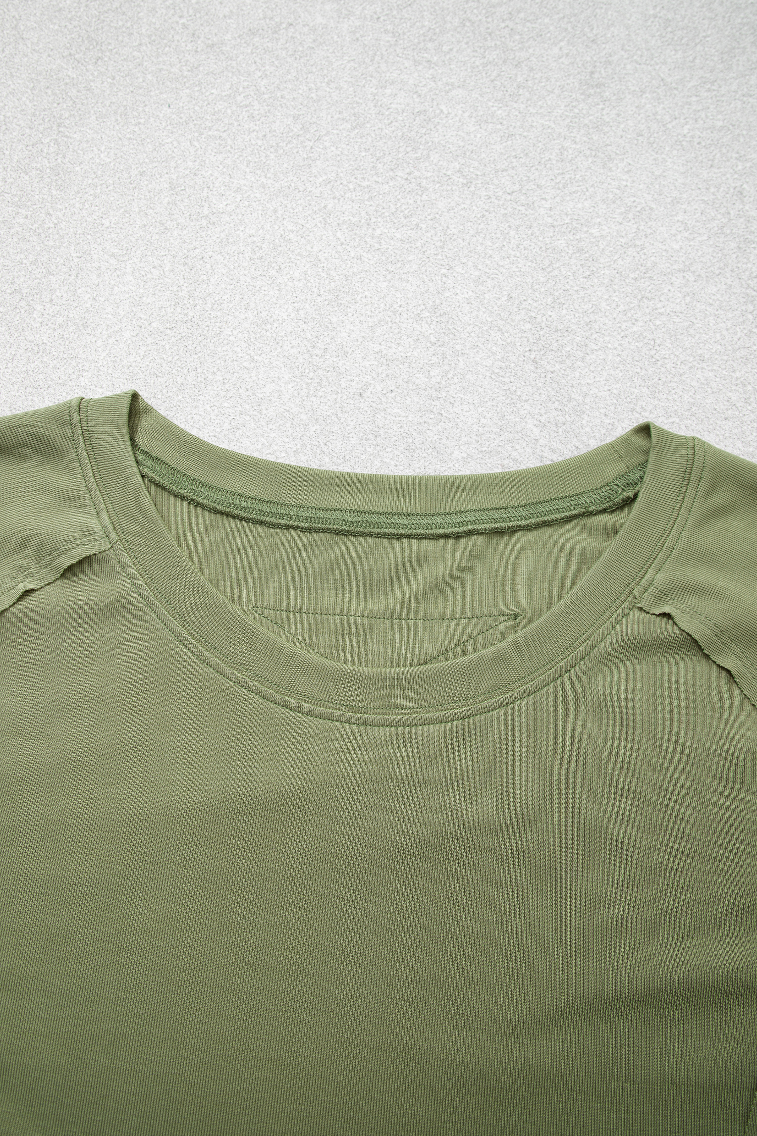 Women's Ribbed Paneling Tee, Green Long Sleeve Top - Detail View 8 Women's Ribbed Paneling Tee, Green Long Sleeve Top - Detail View 8