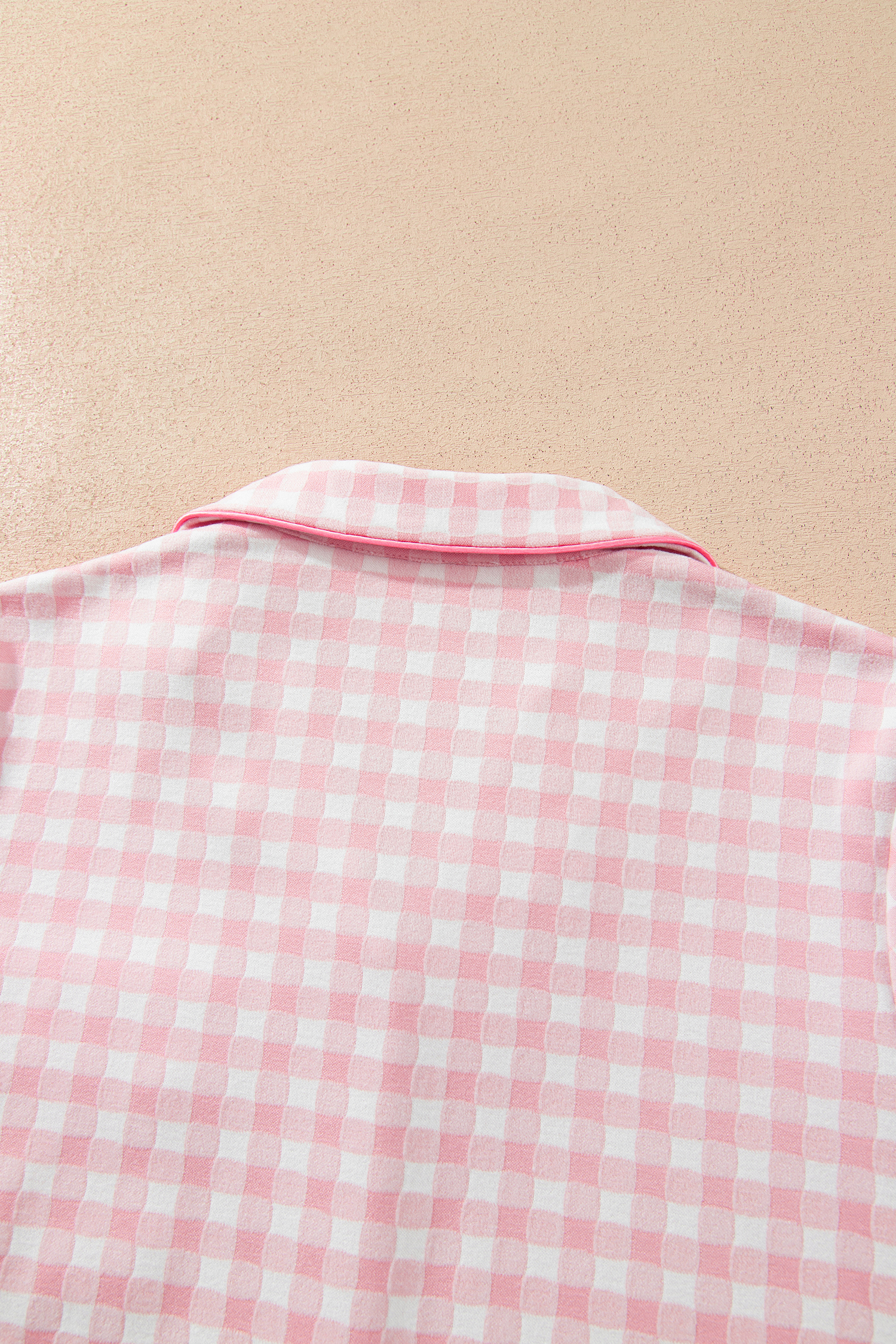 Gingham Print PJ Set, Women's Lapel Shirt High Waist Pants - Detail View 11 Gingham Print PJ Set, Women's Lapel Shirt High Waist Pants - Detail View 11
