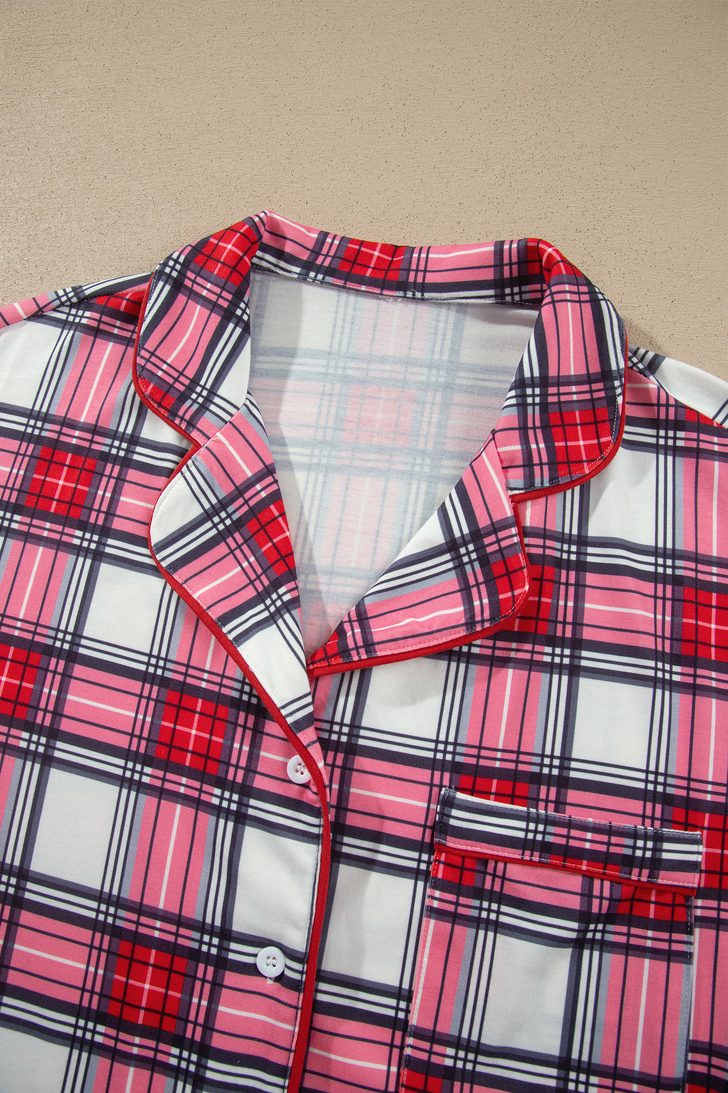 Womens Plaid Pajama Set, Short Sleeve Button Down Loungewear - Detail View 7 Womens Plaid Pajama Set, Short Sleeve Button Down Loungewear - Detail View 7