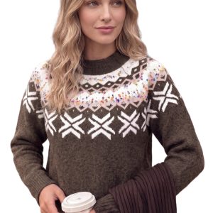Women's Knit Sweater, Casual Geometric Pullover - Main View