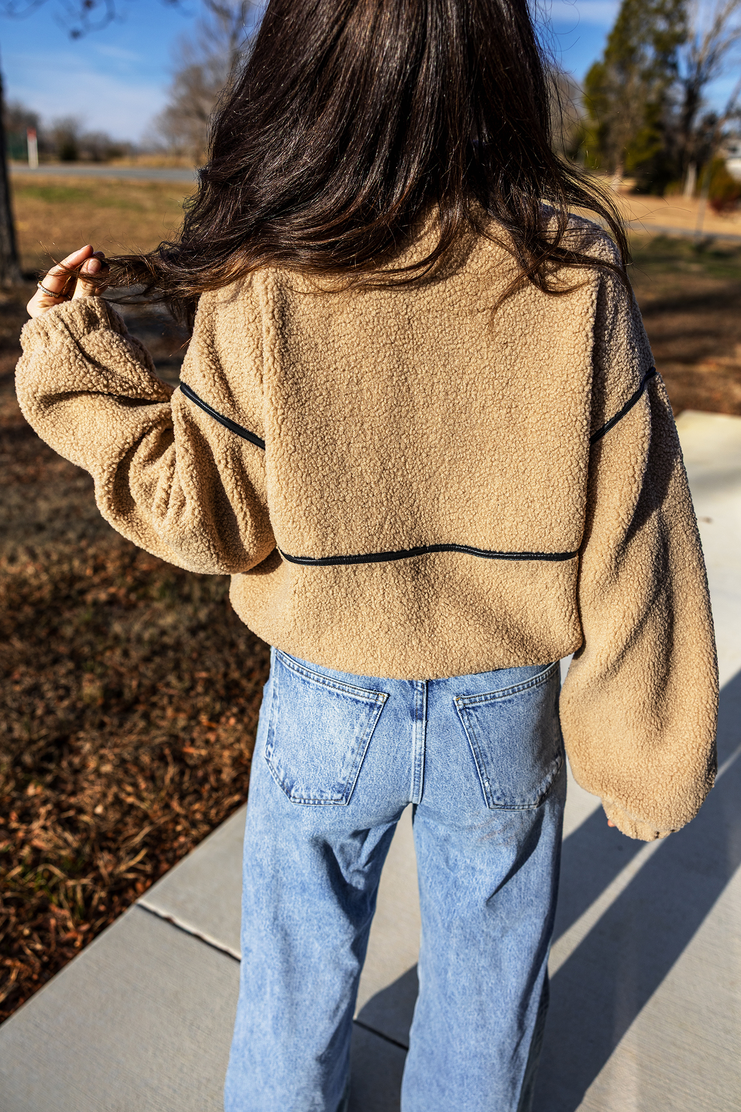 Women's Parchment Fleece Jacket, Drop Shoulder Sherpa Coat - Detail View 2 Women's Parchment Fleece Jacket, Drop Shoulder Sherpa Coat - Detail View 2