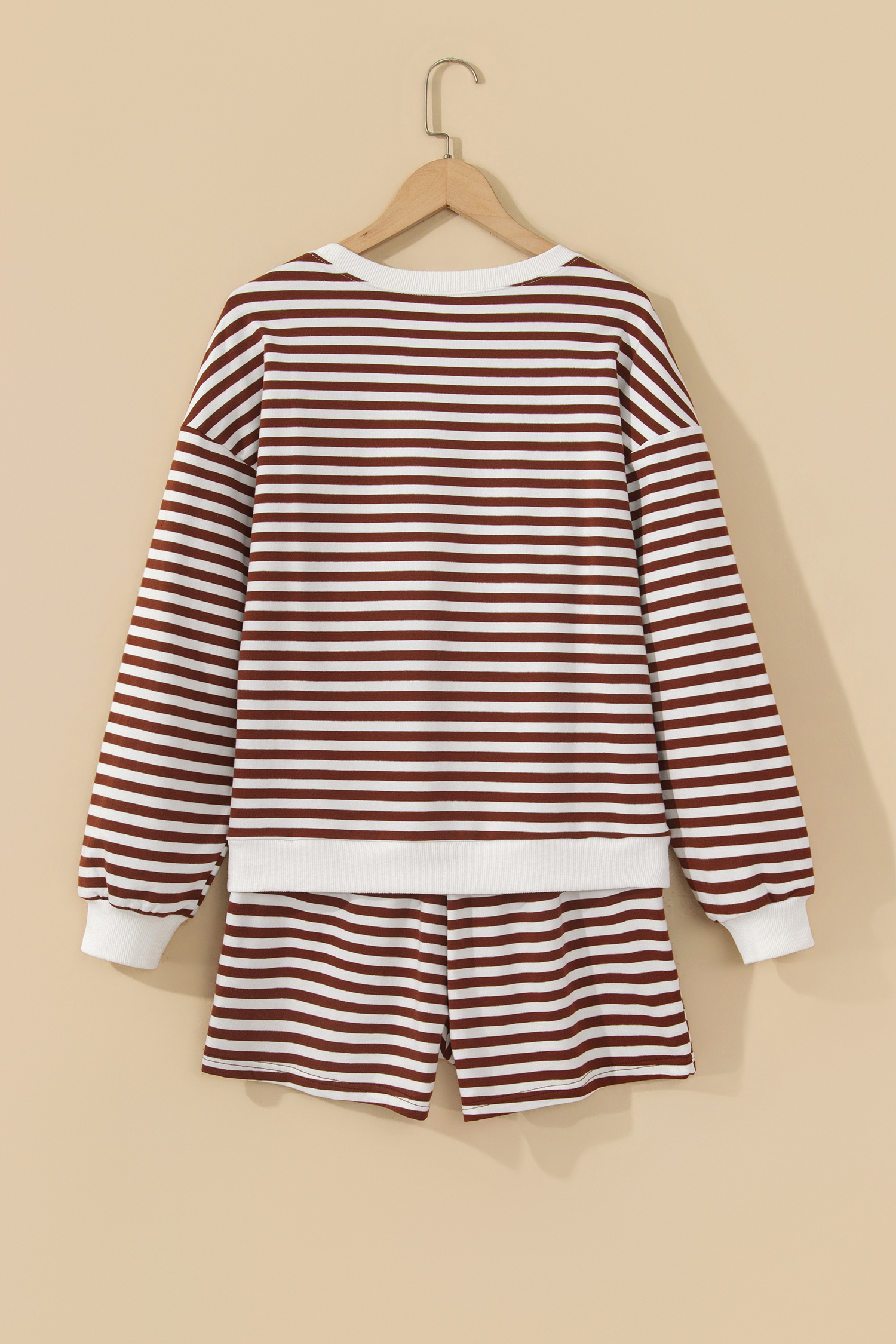 Women's Cotton Shorts Set, Cozy Striped Long Sleeve Lounge - Detail View 3 Women's Cotton Shorts Set, Cozy Striped Long Sleeve Lounge - Detail View 3