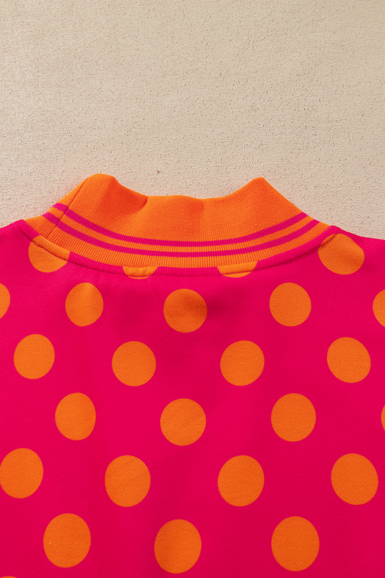 Women's Polka Dot Print Pullover, Striped Trim Sweatshirt - Detail View 8 Women's Polka Dot Print Pullover, Striped Trim Sweatshirt - Detail View 8