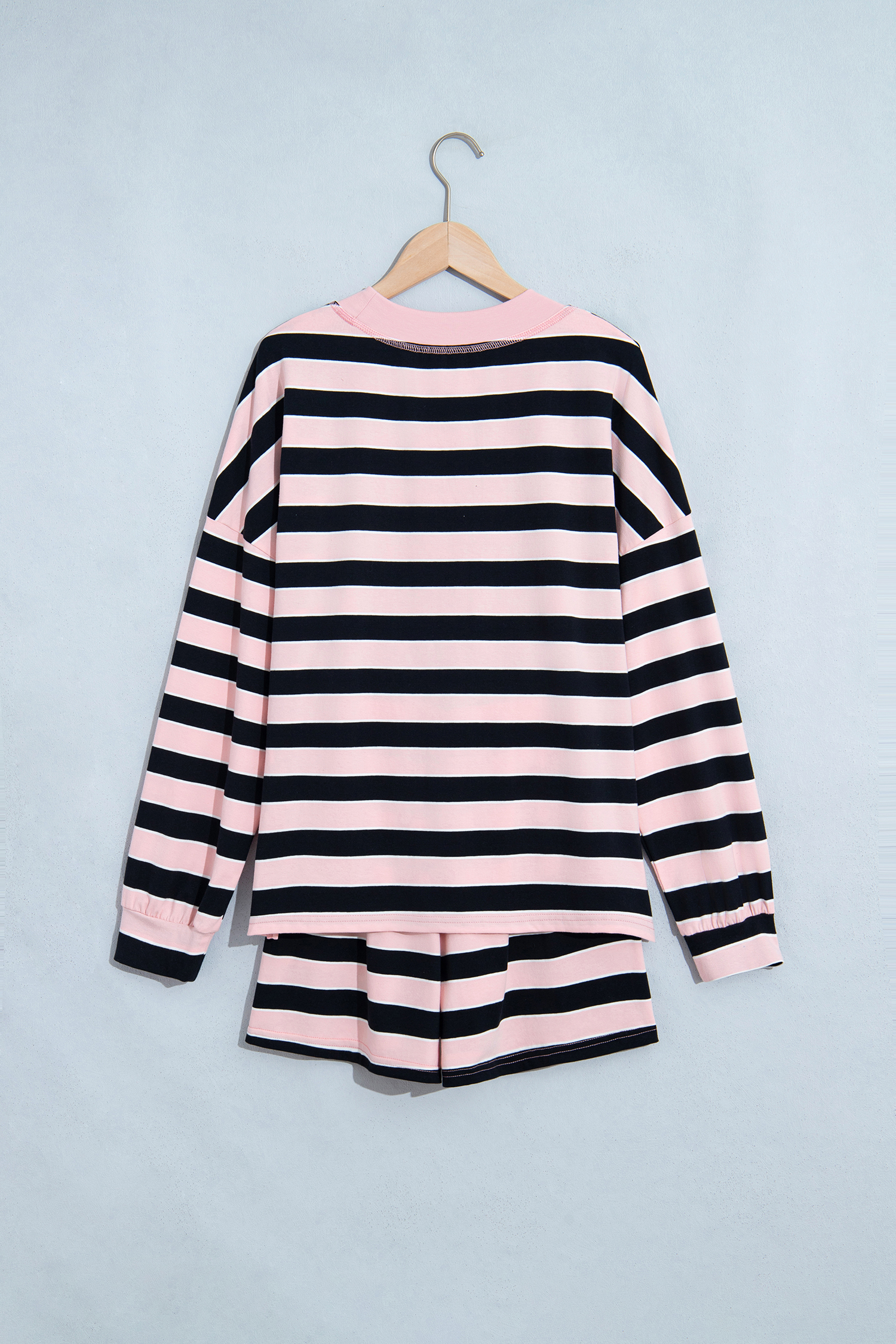 Women's Pink Stripe Lounge Set, Loose Long Sleeve Outfit - Detail View 8 Women's Pink Stripe Lounge Set, Loose Long Sleeve Outfit - Detail View 8