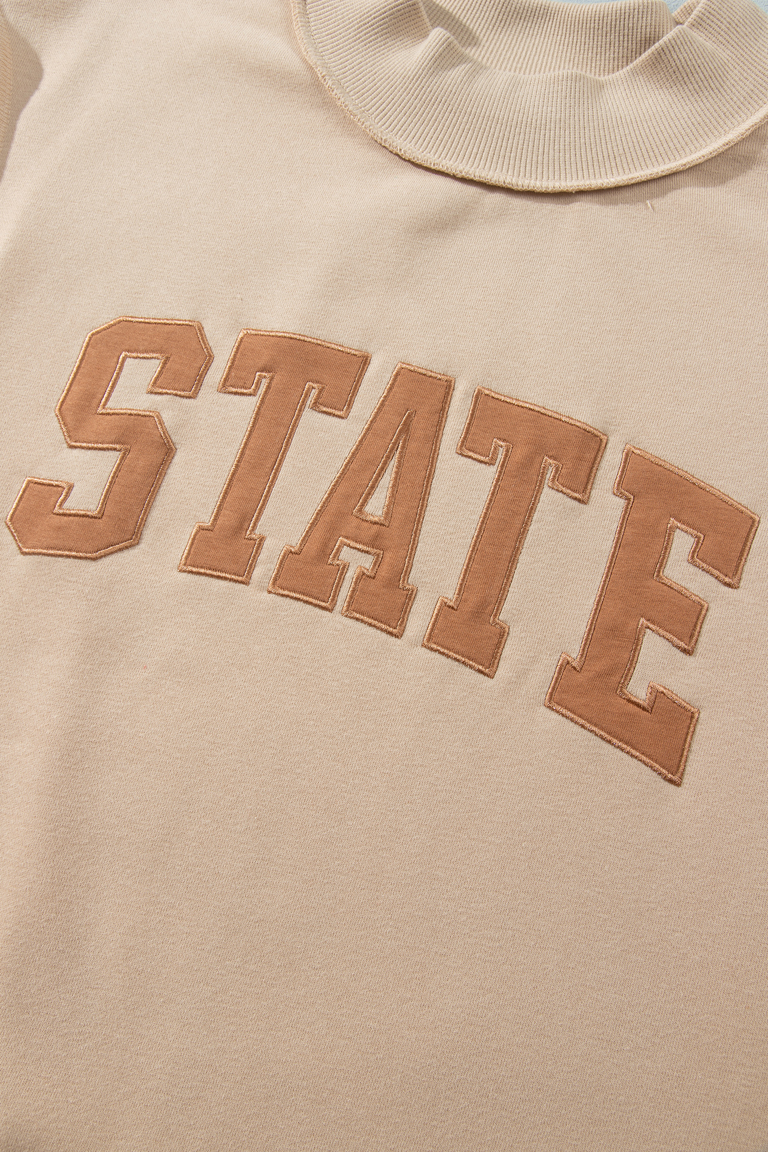 Women's Mock Neck STATE Sweatshirt, Casual Parchment Pullover - Detail View 7 Women's Mock Neck STATE Sweatshirt, Casual Parchment Pullover - Detail View 7