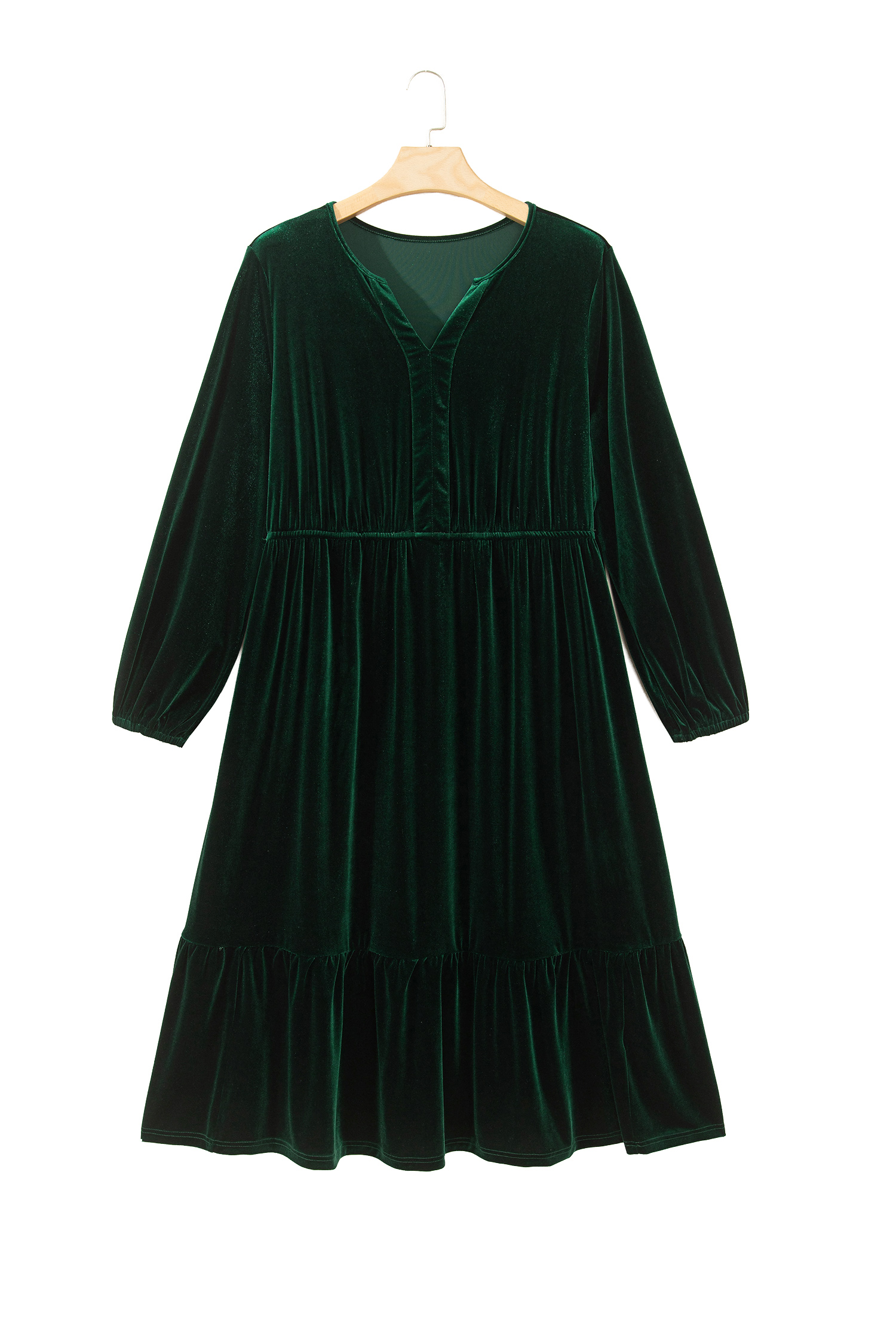 Women's Plus Size Velvet Dress, High Waist Long Sleeve Maxi - Detail View 3 Women's Plus Size Velvet Dress, High Waist Long Sleeve Maxi - Detail View 3