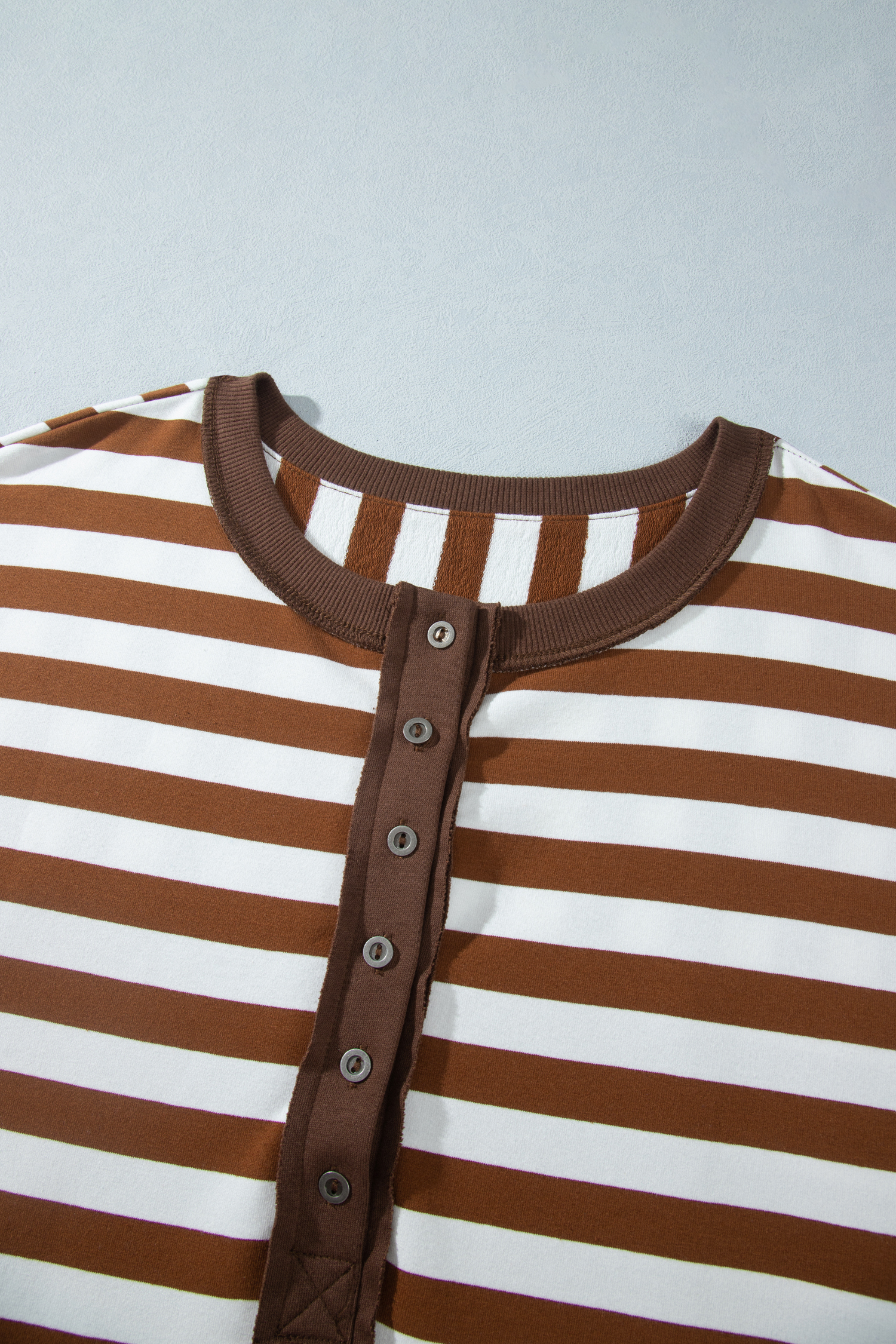 Women's Khaki Stripe Sweatshirt, Trendy Casual Top - Detail View 11 Women's Khaki Stripe Sweatshirt, Trendy Casual Top - Detail View 11