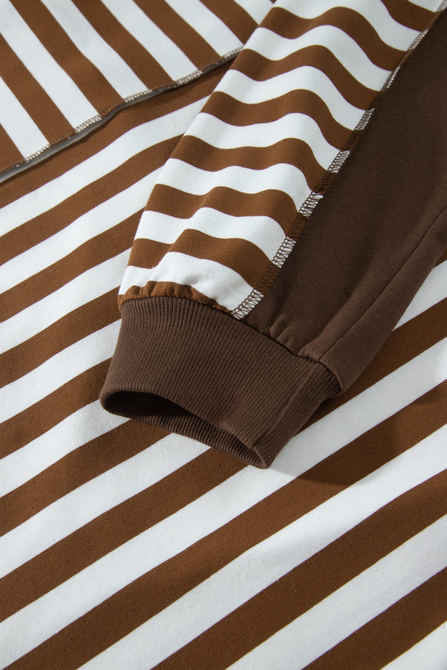 Women's Khaki Stripe Sweatshirt, Trendy Casual Top - Detail View 8 Women's Khaki Stripe Sweatshirt, Trendy Casual Top - Detail View 8