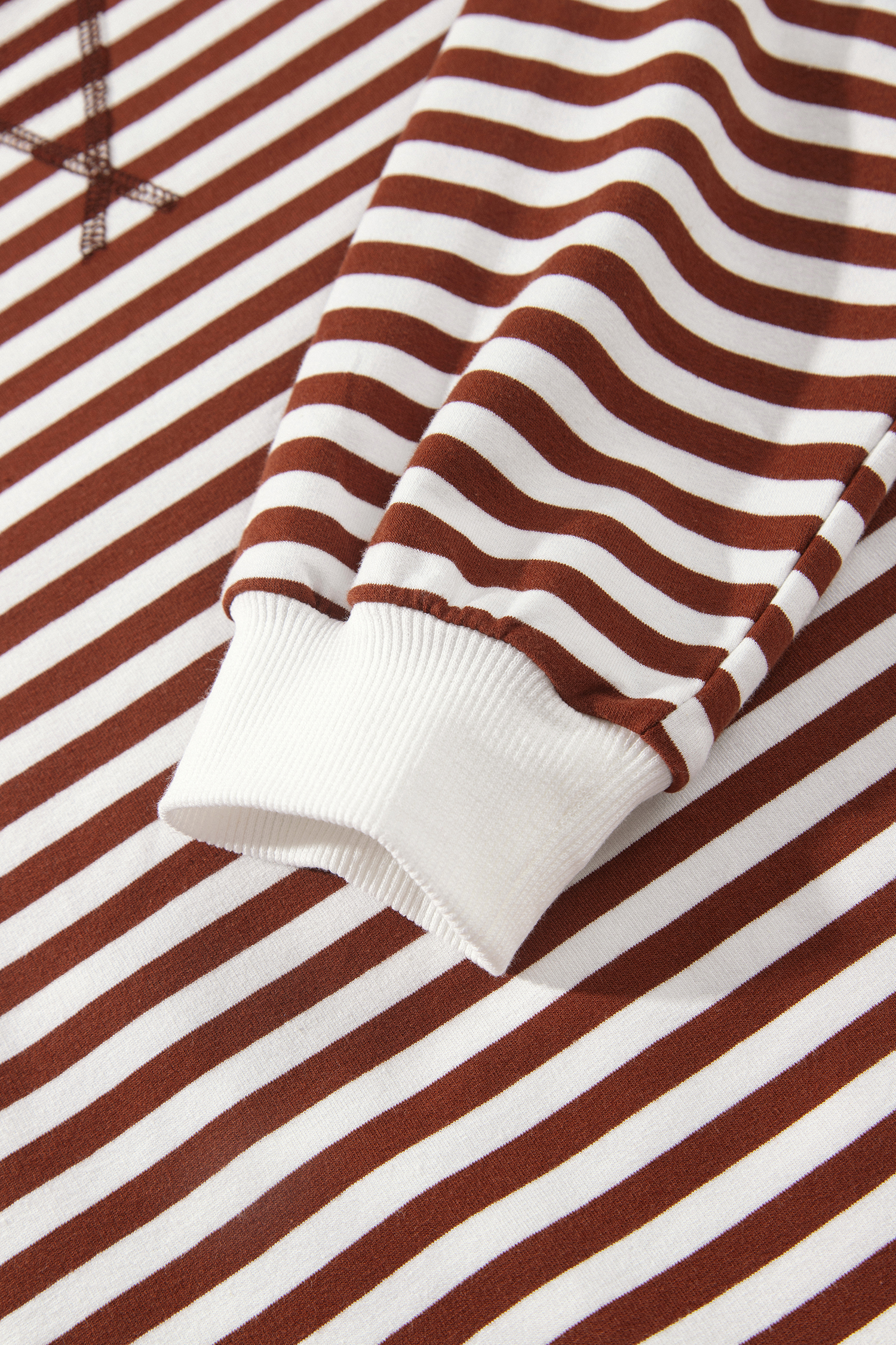 Women's Cotton Shorts Set, Cozy Striped Long Sleeve Lounge - Detail View 6 Women's Cotton Shorts Set, Cozy Striped Long Sleeve Lounge - Detail View 6