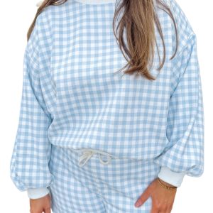 Women's Plaid Shorts Set, Casual Daily Pullover Lounge - Main View