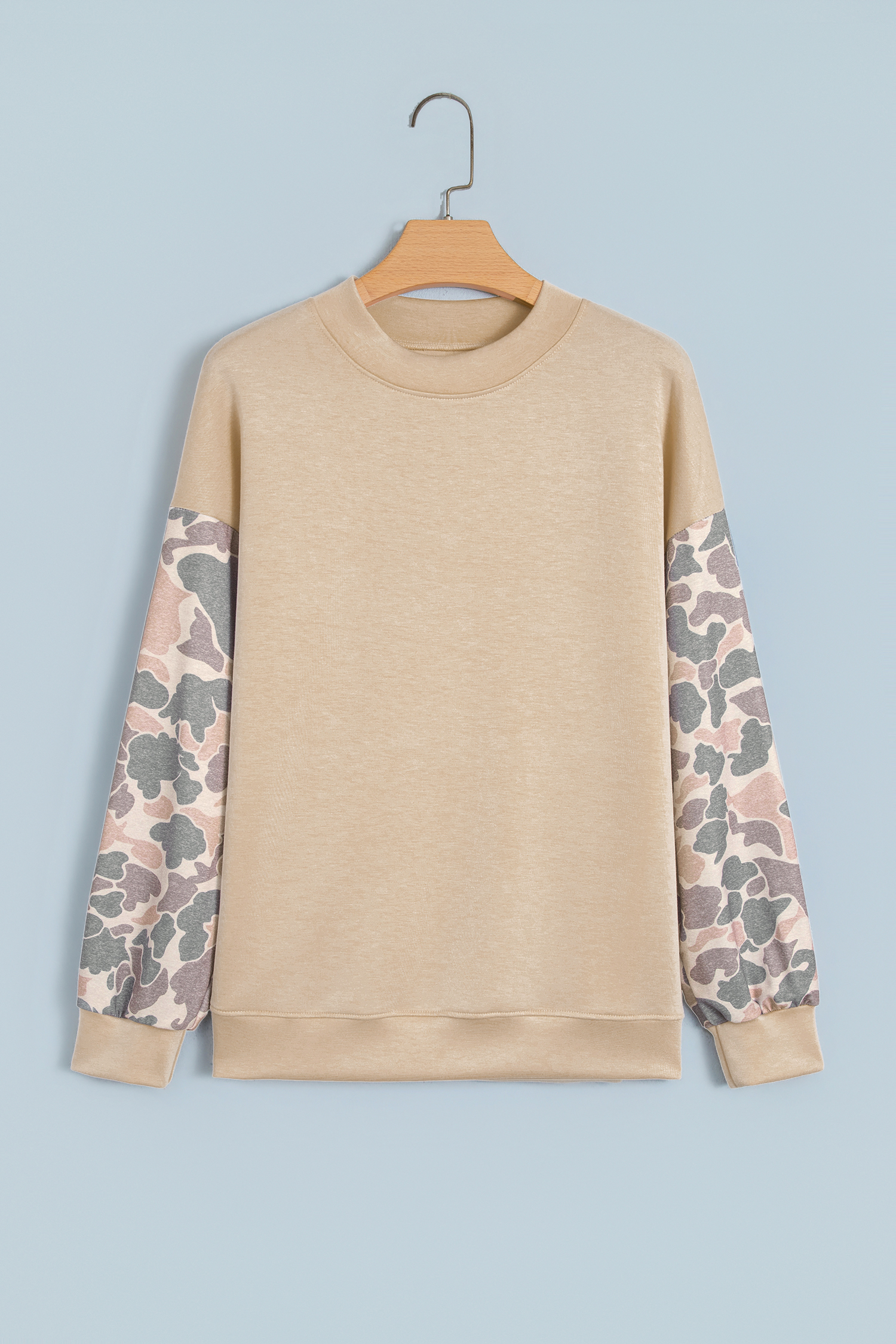 Camo Sleeve Baggy Sweatshirt, Women's Trendy Fall Top - Detail View 2 Camo Sleeve Baggy Sweatshirt, Women's Trendy Fall Top - Detail View 2