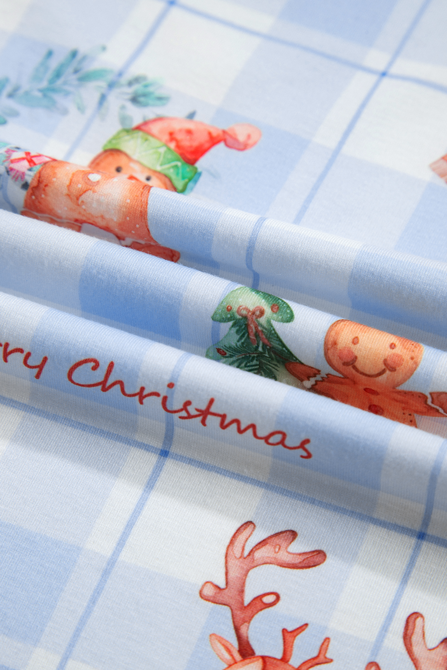 Blue Cartoon Christmas Pajamas, Women's Plaid Lounge Set - Detail View 5 Blue Cartoon Christmas Pajamas, Women's Plaid Lounge Set - Detail View 5