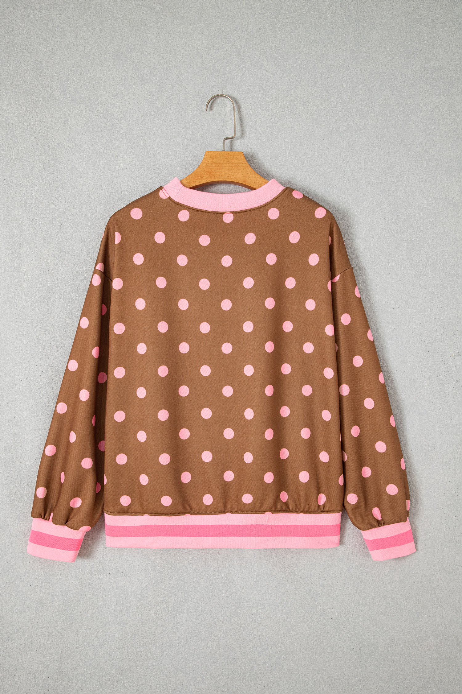 Women's Colorblock Pullover, Brown Polka Dot Sweatshirt - Detail View 3 Women's Colorblock Pullover, Brown Polka Dot Sweatshirt - Detail View 3