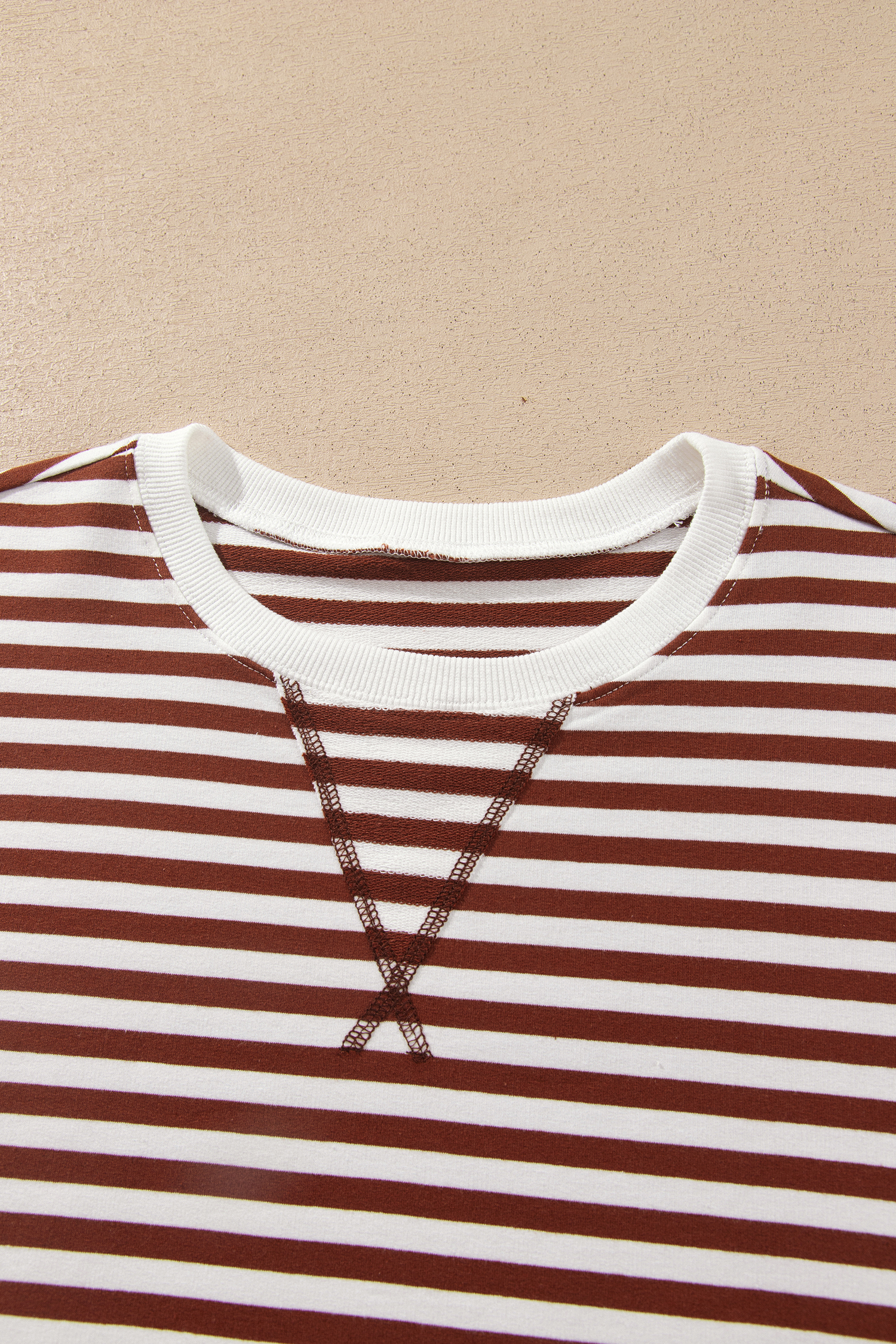 Women's Striped Lounge Set, Coffee Brown Two Piece Outfit - Detail View 5 Women's Striped Lounge Set, Coffee Brown Two Piece Outfit - Detail View 5