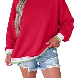 Women's Racing Red Sweatshirt, Daily Casual Pullover - Main View