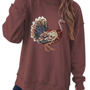 Women's Thanksgiving Turkey Sweatshirt, Casual High Neck - Main View