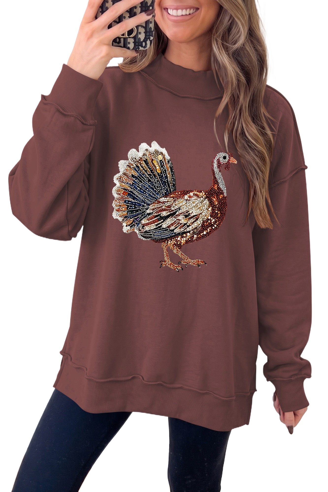 Women's Thanksgiving Turkey Sweatshirt, Casual High Neck - Main View Women's Thanksgiving Turkey Sweatshirt, Casual High Neck - Main View