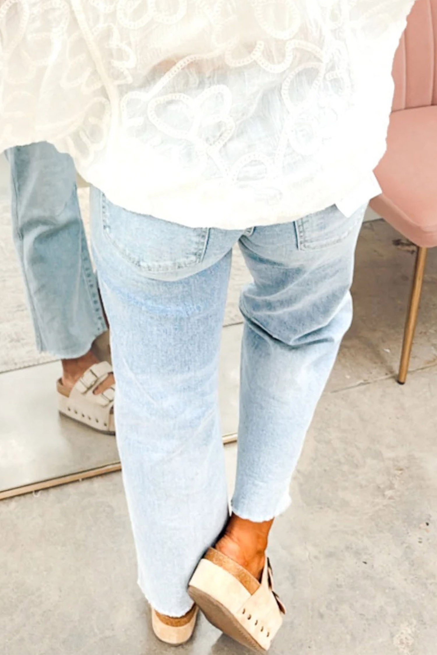 Women's Christmas Patch Jeans, Beau Blue Festive Denim - Detail View 5 Women's Christmas Patch Jeans, Beau Blue Festive Denim - Detail View 5