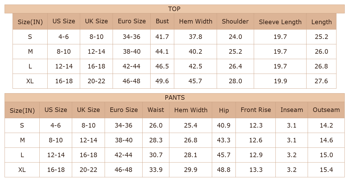 Women's Camo Shorts Set, Casual Daily Lounge Wear - Size Chart & Details Women's Camo Shorts Set, Casual Daily Lounge Wear - Size Chart & Details