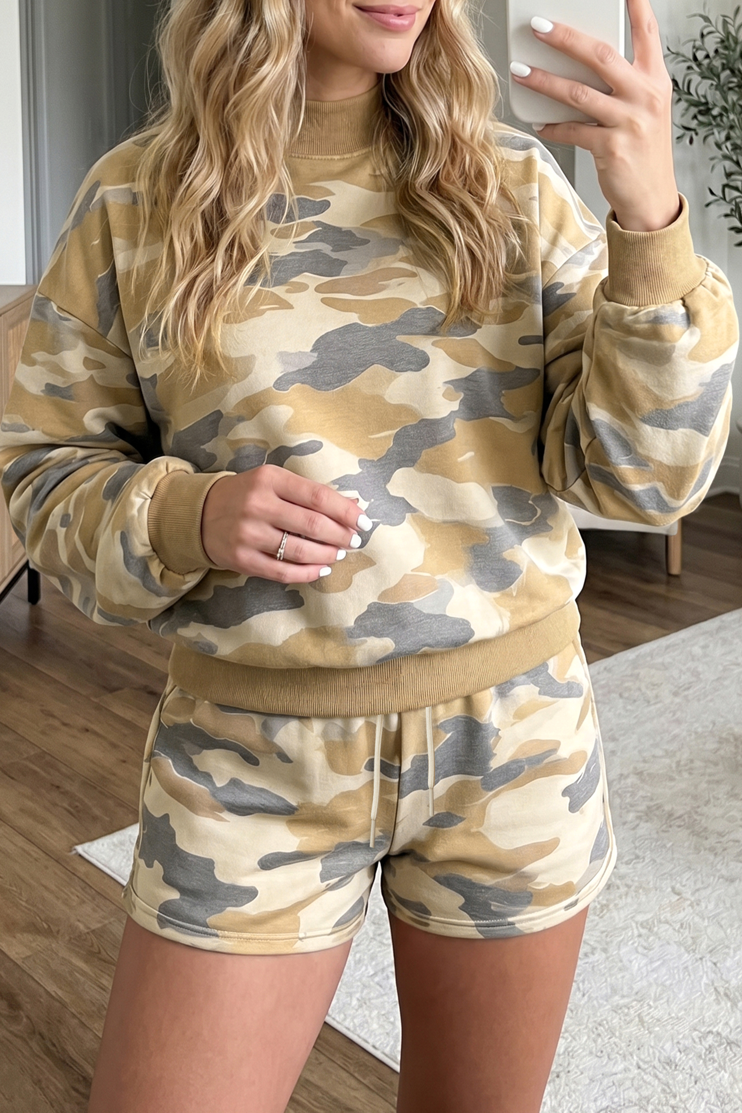 Women's Camouflage Set, Mock Neck Long Sleeve Top - Detail View 5 Women's Camouflage Set, Mock Neck Long Sleeve Top - Detail View 5