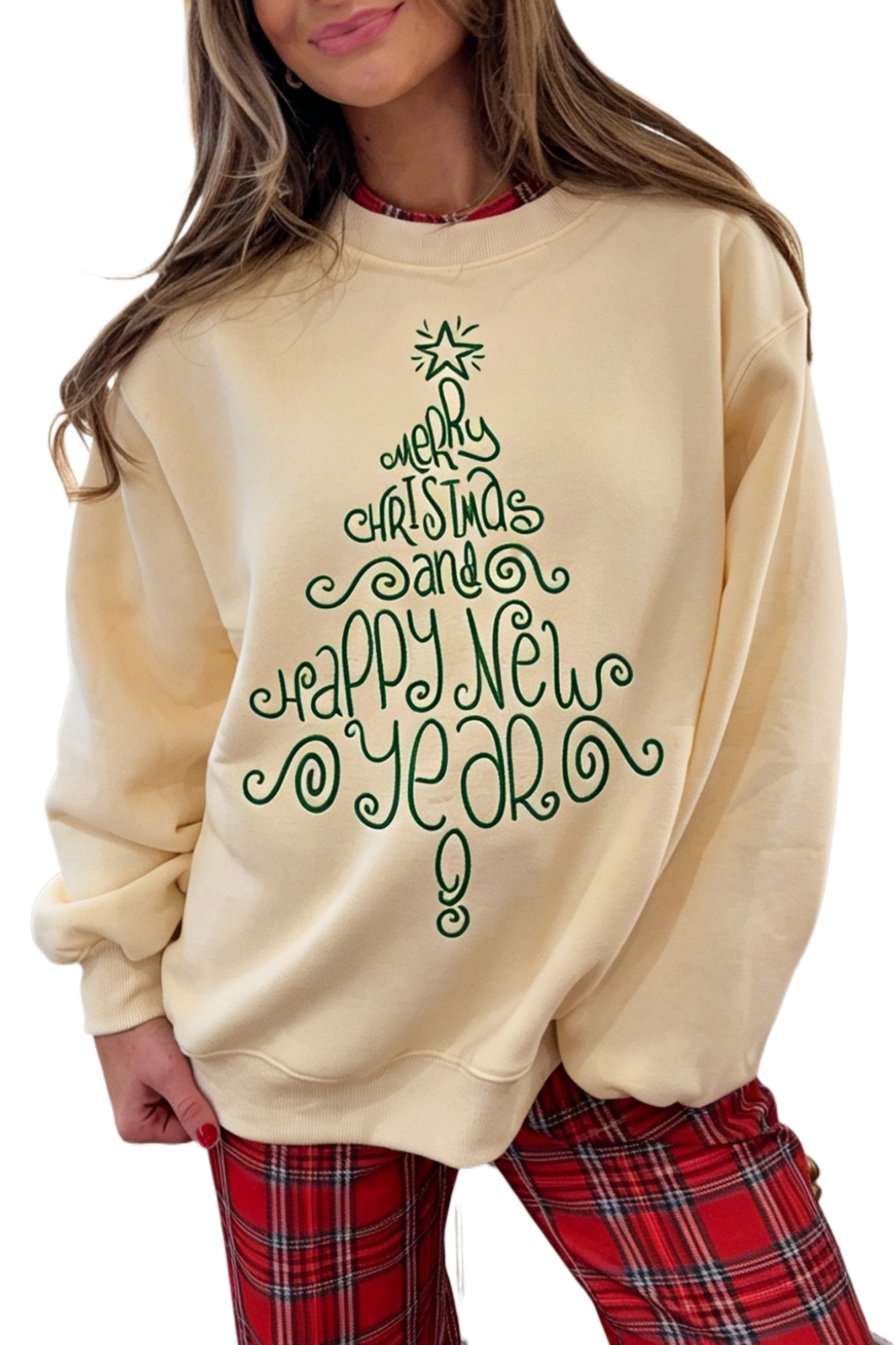Women's Casual Christmas Sweatshirt, Embroidered Holiday Top - Main View Women's Casual Christmas Sweatshirt, Embroidered Holiday Top - Main View