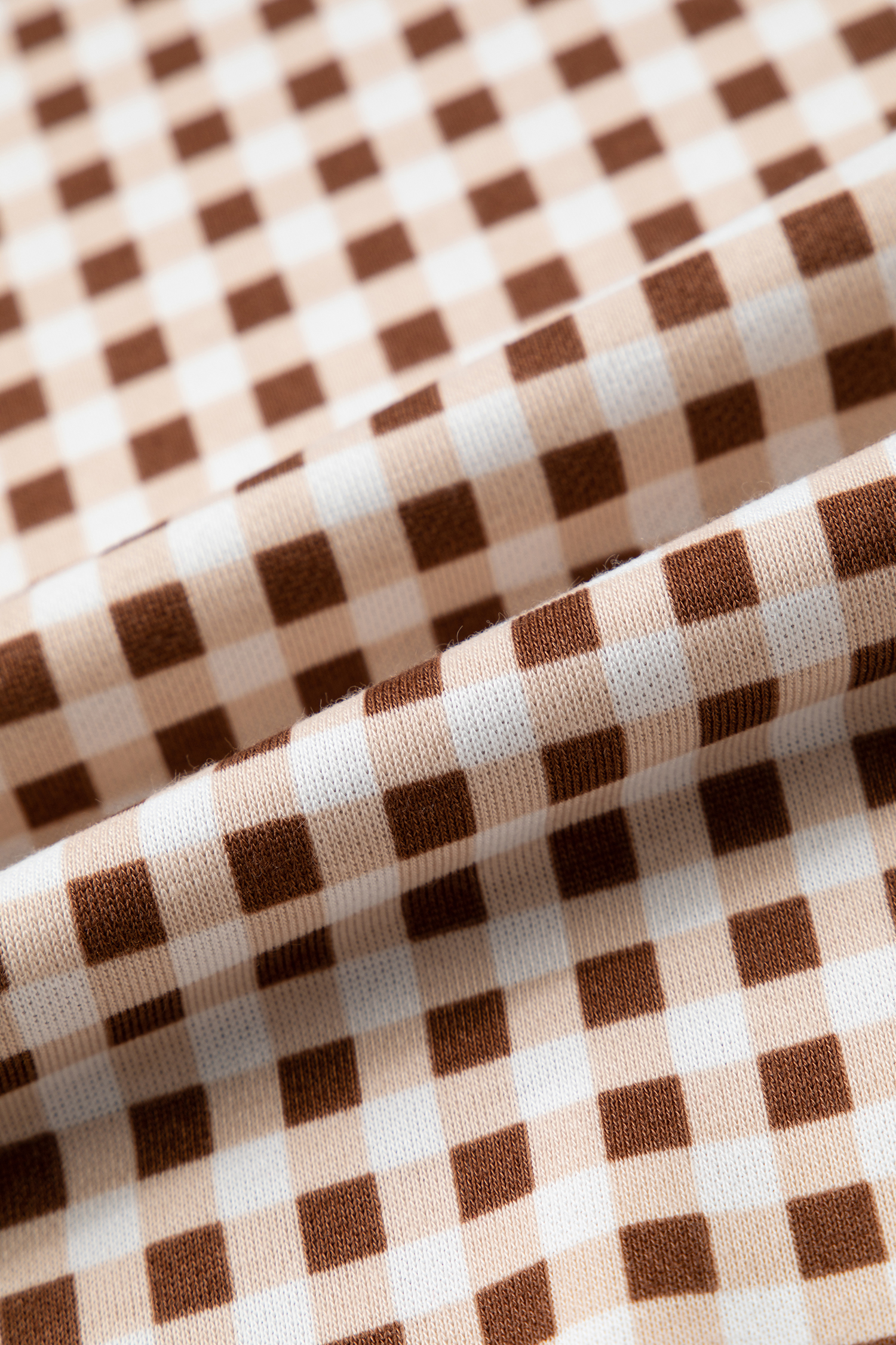 Brown Plaid Long Sleeve Set, Women's Gingham Crew Neck Top - Detail View 11 Brown Plaid Long Sleeve Set, Women's Gingham Crew Neck Top - Detail View 11