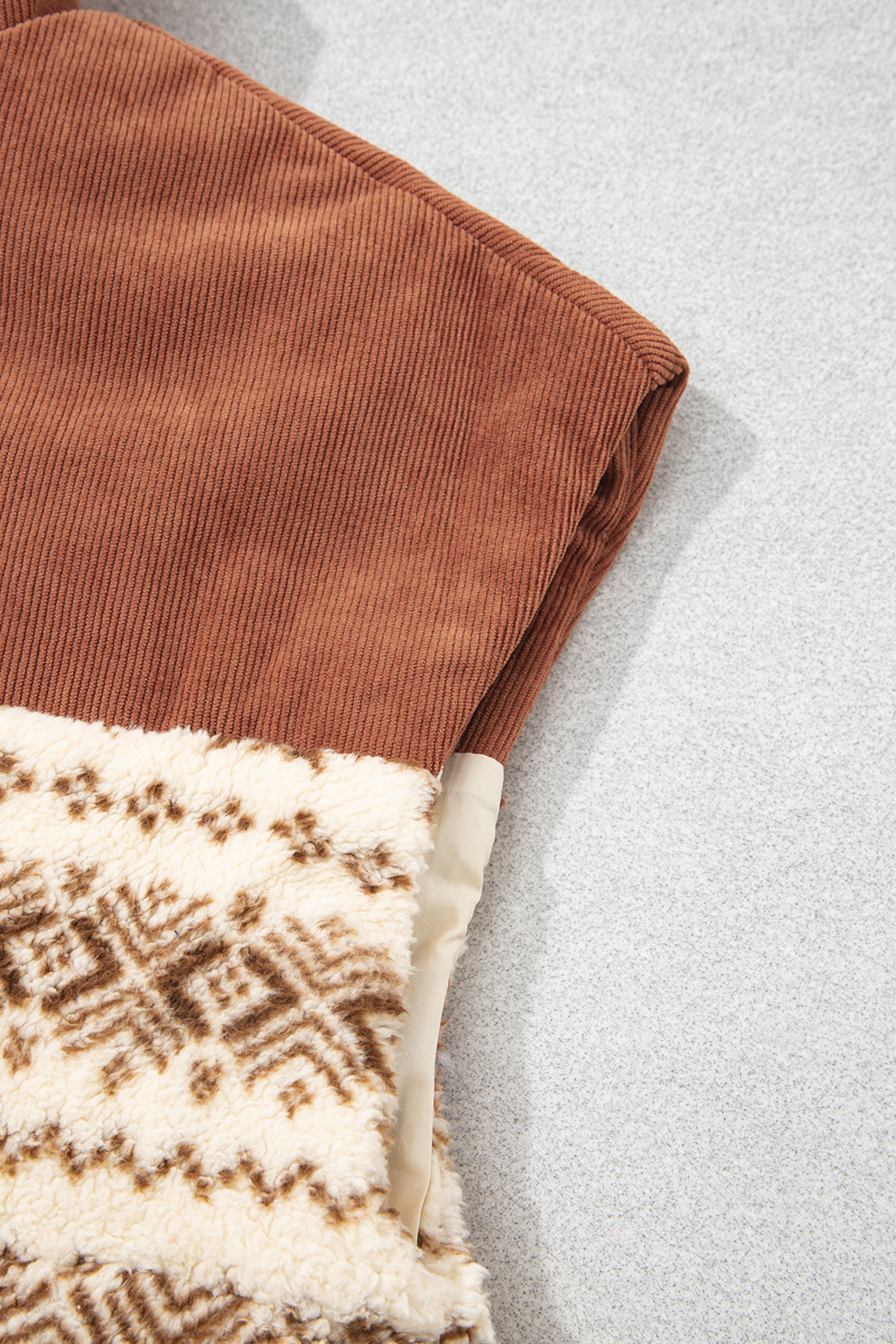 Women's Geometric Fleece Vest, Casual Brown Patchwork Top - Detail View 10 Women's Geometric Fleece Vest, Casual Brown Patchwork Top - Detail View 10