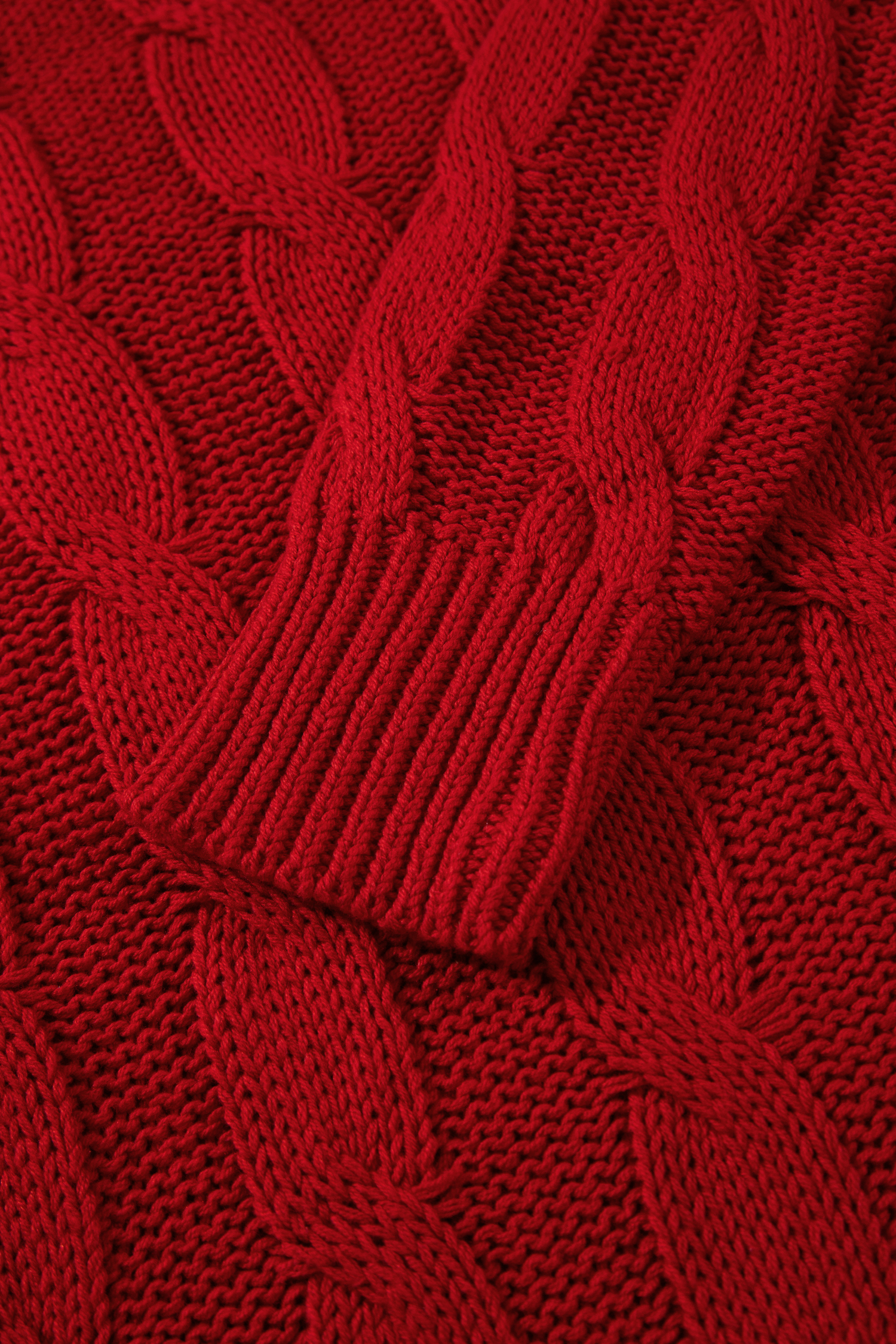 Women's Red Cable Knit Sweater, Casual Holiday Pullover - Detail View 10 Women's Red Cable Knit Sweater, Casual Holiday Pullover - Detail View 10
