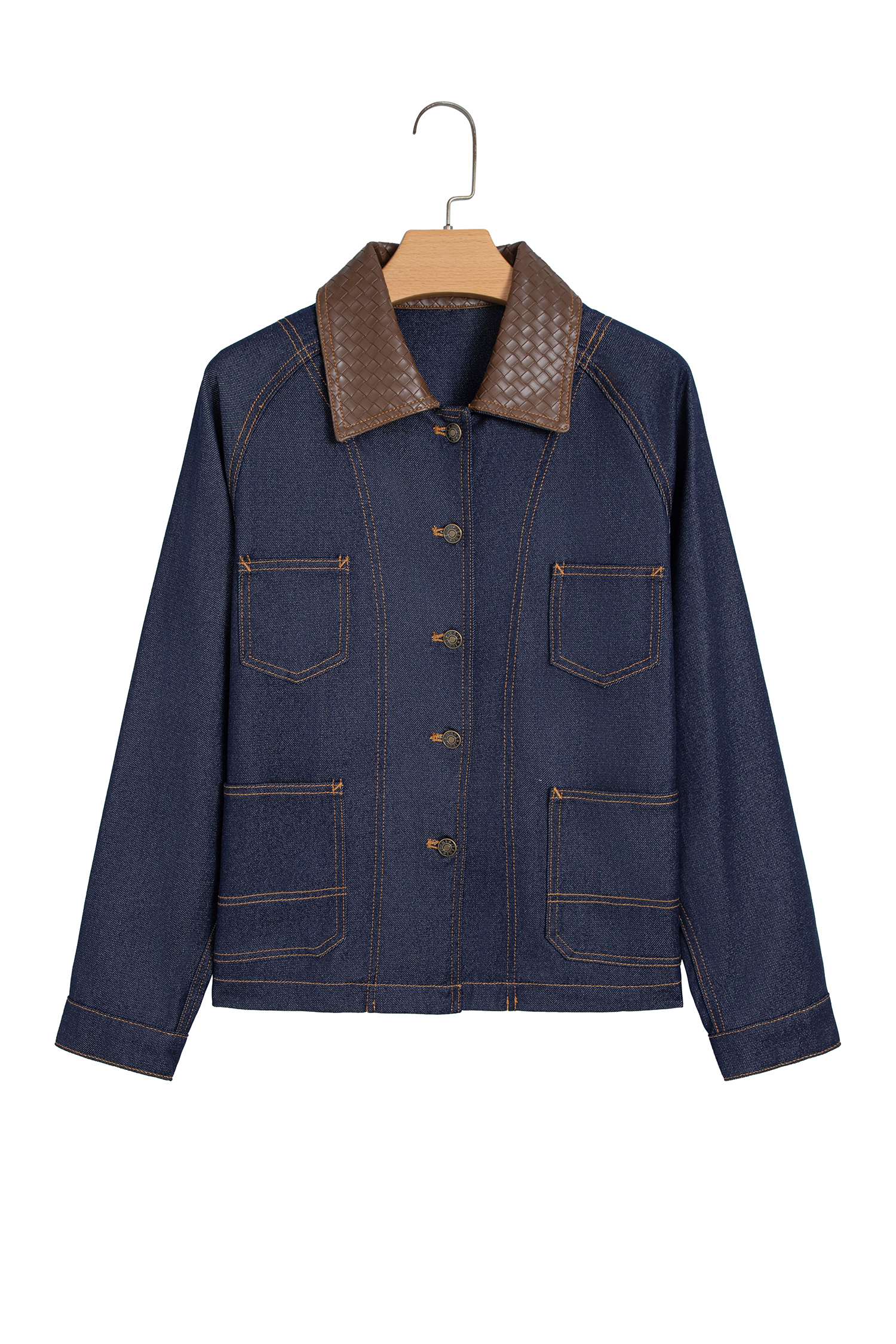 Women's Western Denim Jacket, Contrast Collar Autumn Coat - Detail View 7 Women's Western Denim Jacket, Contrast Collar Autumn Coat - Detail View 7