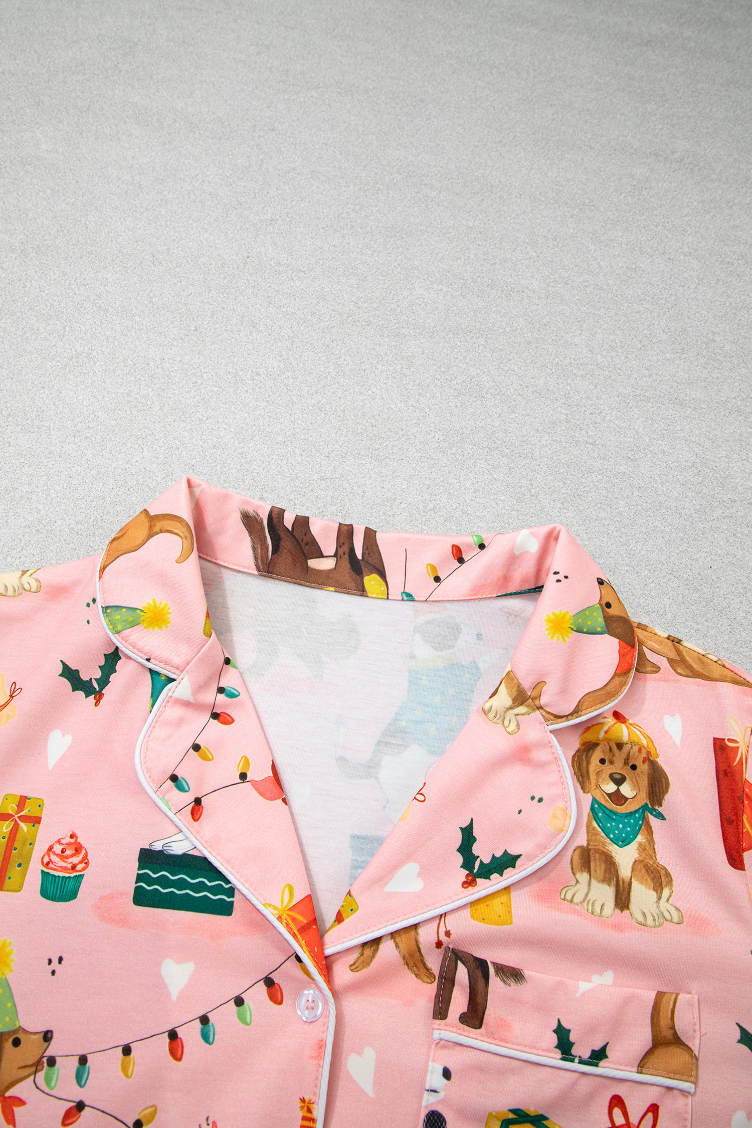 Women's Pink Dog Print Lounge Set, Casual Long Sleeve Pajamas - Detail View 10 Women's Pink Dog Print Lounge Set, Casual Long Sleeve Pajamas - Detail View 10