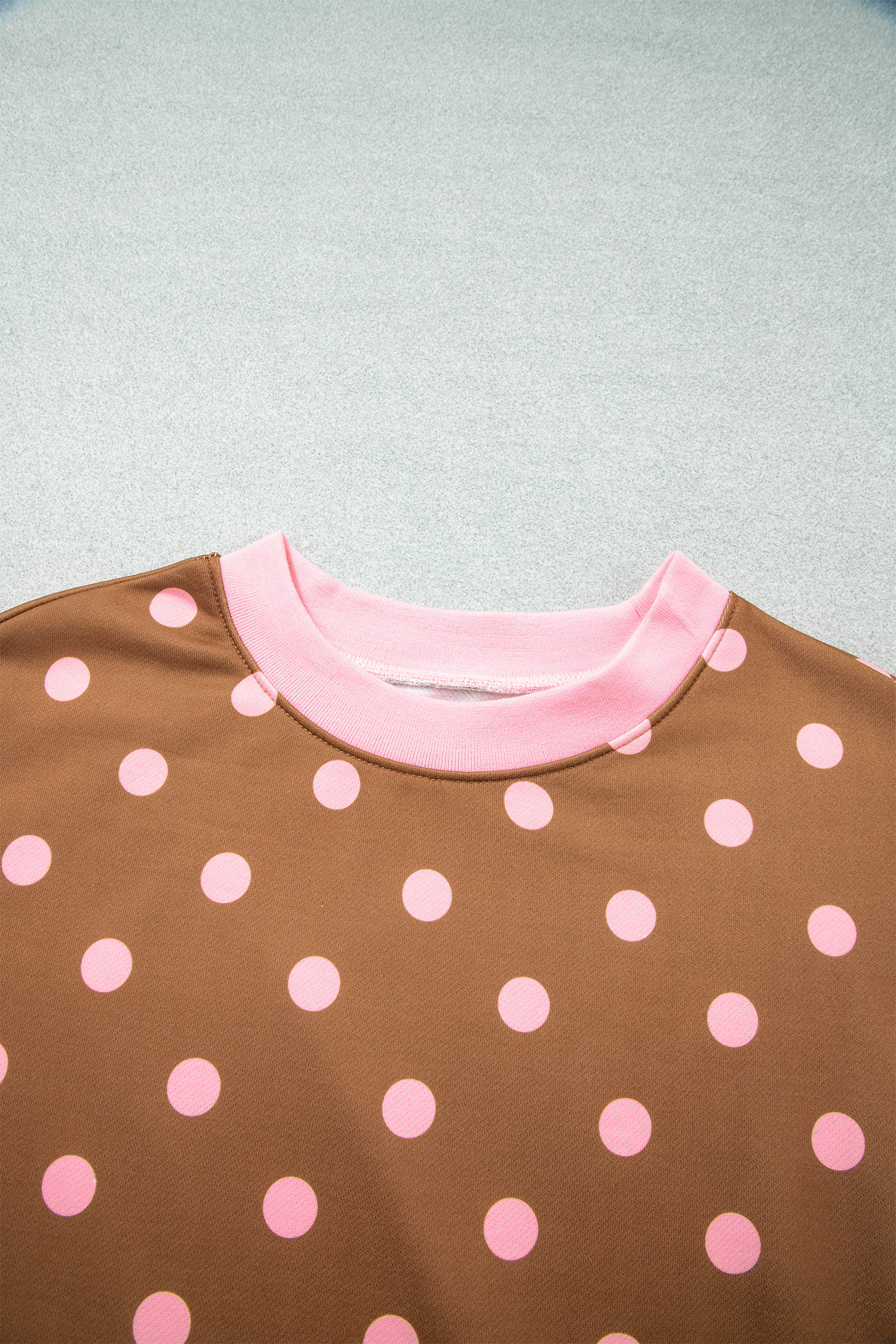 Women's Brown Polka Dot Pullover, Casual Fall Sweatshirt - Detail View 5 Women's Brown Polka Dot Pullover, Casual Fall Sweatshirt - Detail View 5