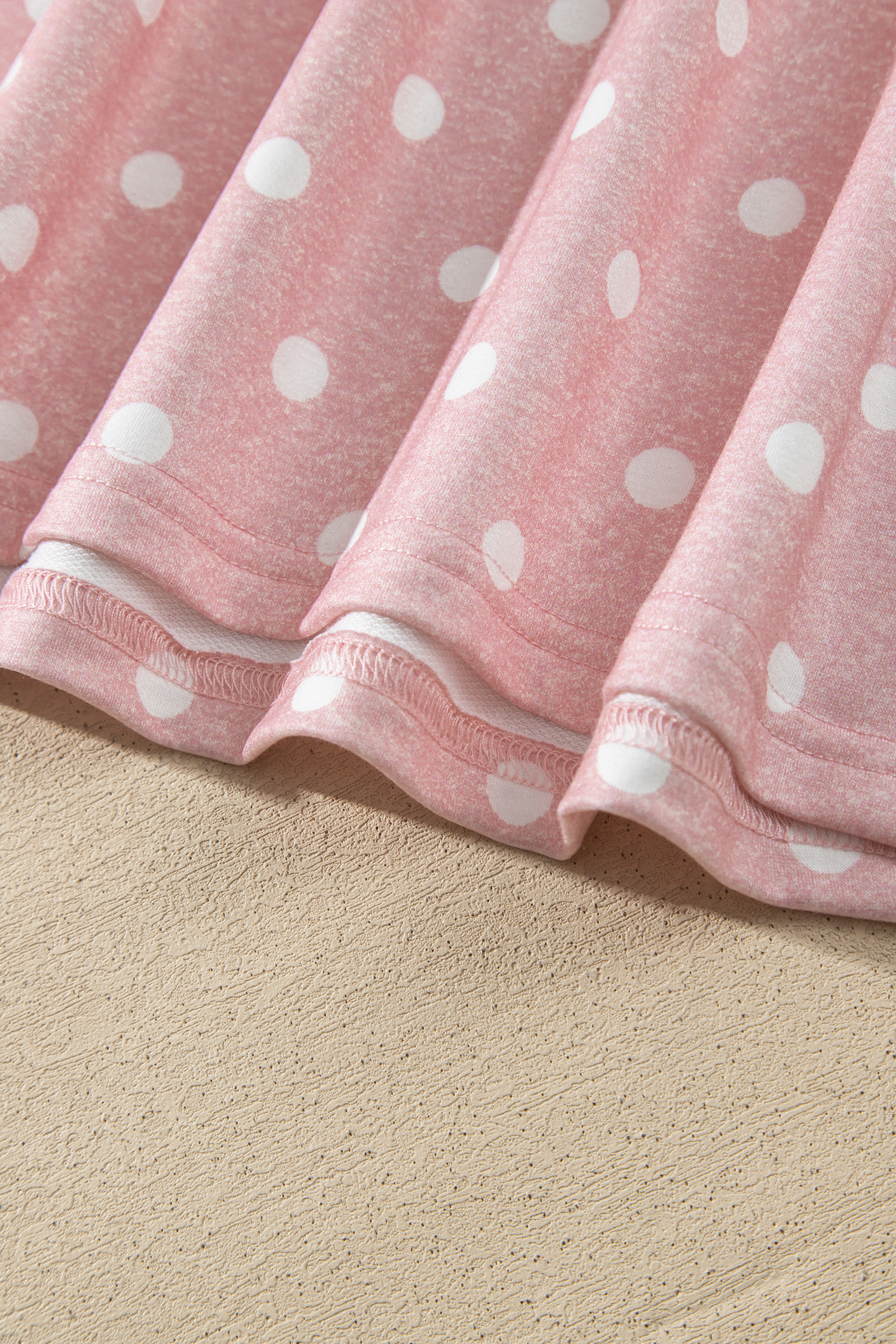 Soft Knit 2 Piece Shorts Set, Women's Pink Polka Dot Outfit - Detail View 9 Soft Knit 2 Piece Shorts Set, Women's Pink Polka Dot Outfit - Detail View 9