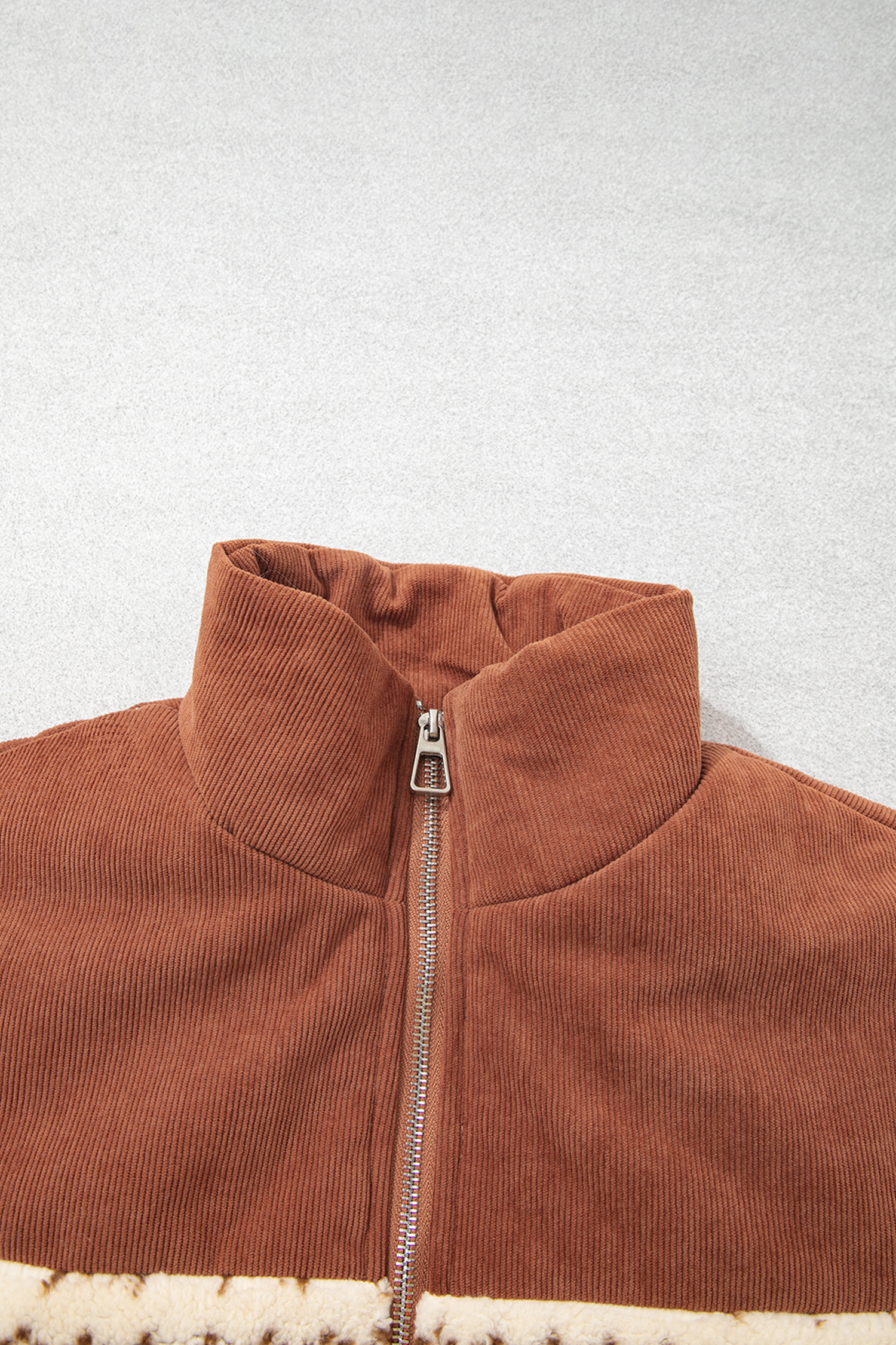 Women's Geometric Fleece Vest, Casual Brown Patchwork Top - Detail View 13 Women's Geometric Fleece Vest, Casual Brown Patchwork Top - Detail View 13